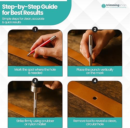 Miniatura 6 de Trimming Shop Juego de punzones huecos de acero para perforar agujeros en papel de cuero, plástico, goma y vinilo, fácil agarre seguro, corte limpio