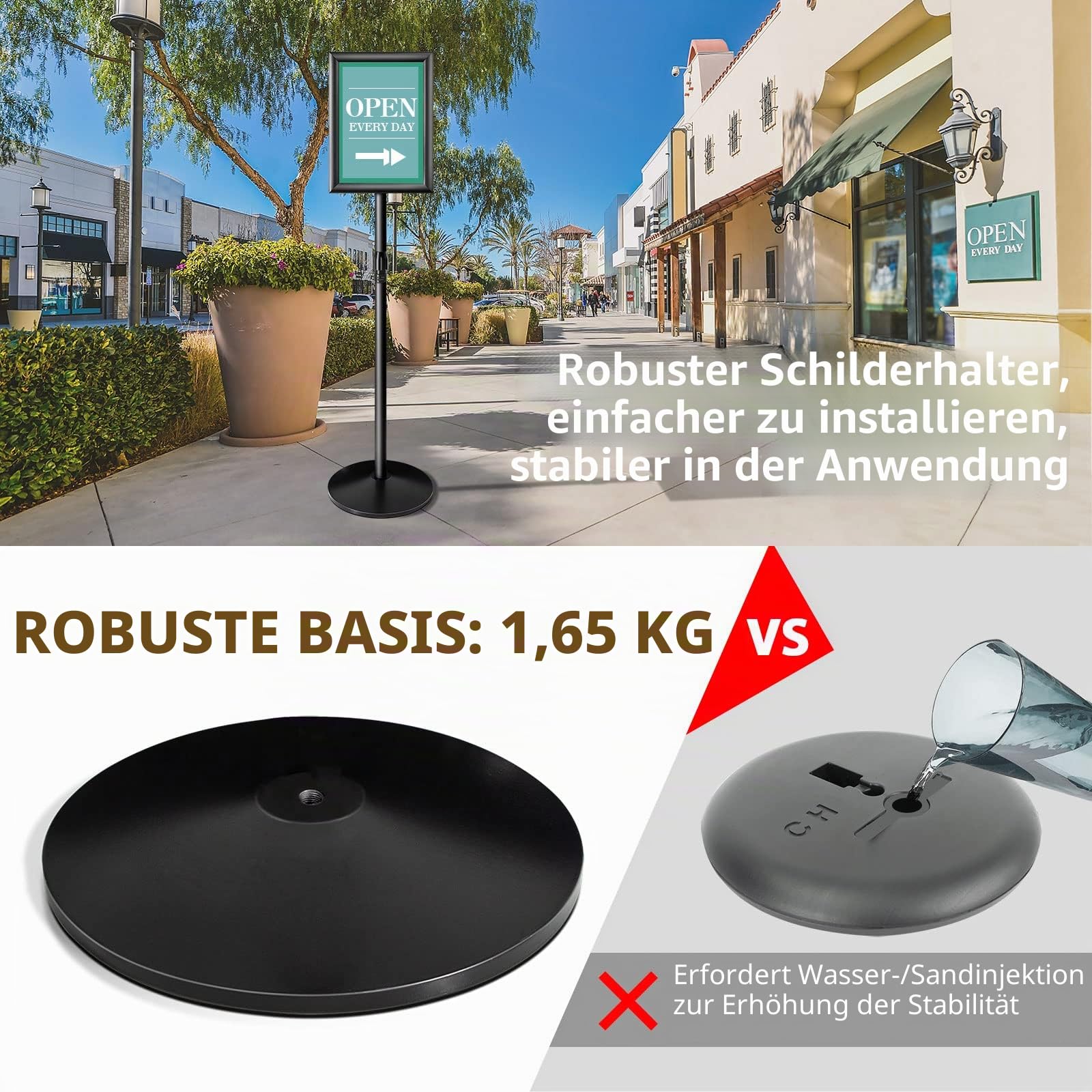 NewZeal Heavy Duty plakatständer Infoständer A4 posterständer schild ständer A4 Verstellbarer stehender Schildhalter mit Gusseisen-Basis, Alu-Schildhalter für Präsentation/Werbung (Schwarz)