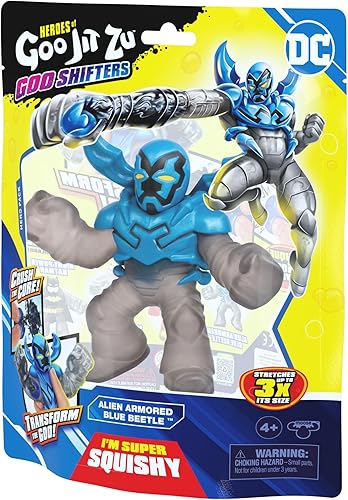 Miniatura 6 de Heroes of Goo Jit Zu Goo Shifters DC Super Hero Stretch Alien Blindado Escarabajo azul  Figura de juguete DC increíblemente blanda  Aplasta el
