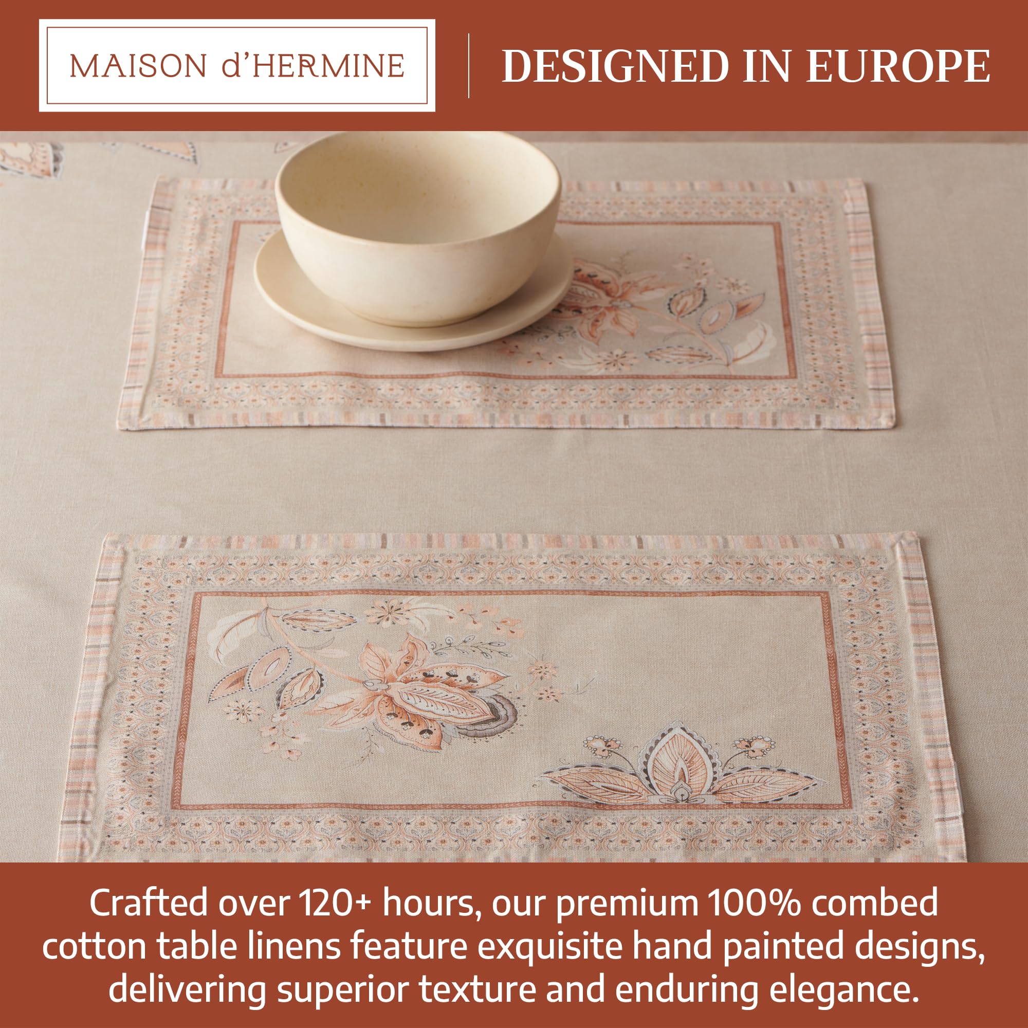 Maison d' Hermine Platzsets, 100 % gekämmte Baumwolle, Premium-Set, 4 Stück, dekoratives waschbares Stoff-Platzset, Esszimmer, Buffet-Partys und Camping – Society Florals (33 x 48,3 cm)