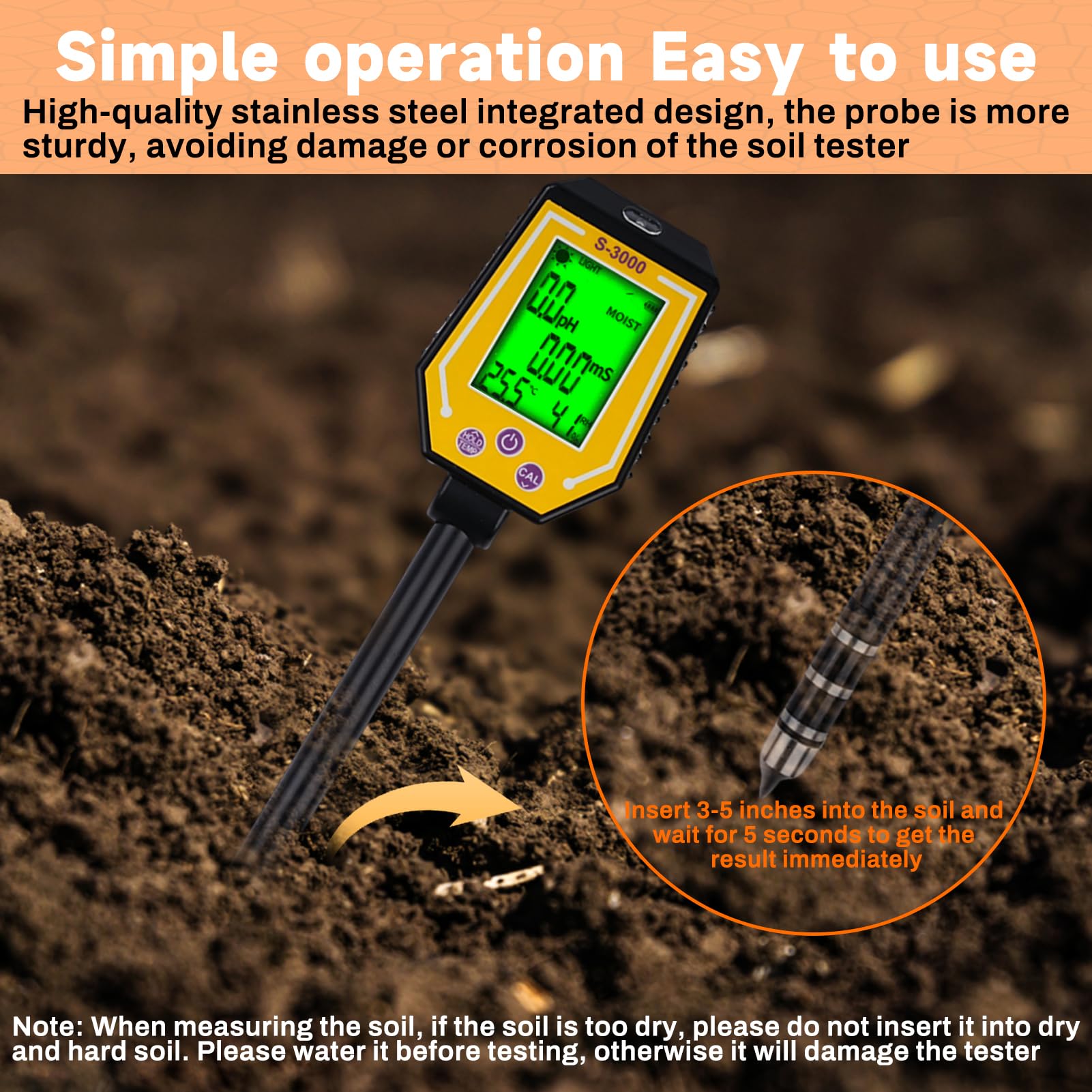 6 en 1 Medidor ph Tierra Medidor Humedad Plantas ph Suelo Medidor de ph Tierra Medidor de Suelo Fotometría Solar/PH/EC/Temperatura/Humedad del Suelo/Humedad del Aire con Pantalla LCD.