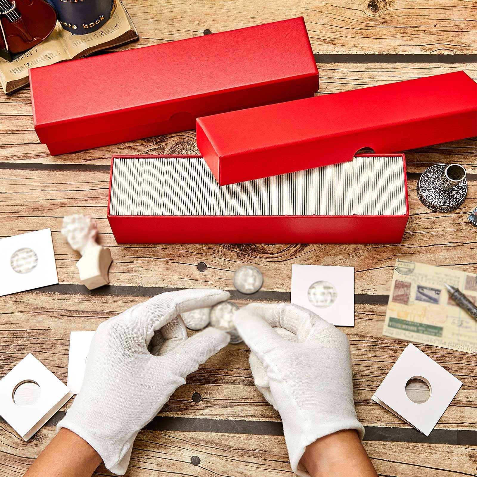 Teling 16 Stück Münzaufbewahrungsbox 5,1 x 5,1 cm Münzaufbewahrungsbox Münzsammelbedarf Einzel Münzschutzkoffer Münzsammelbox für Münzen in Flip Haltern, Rot