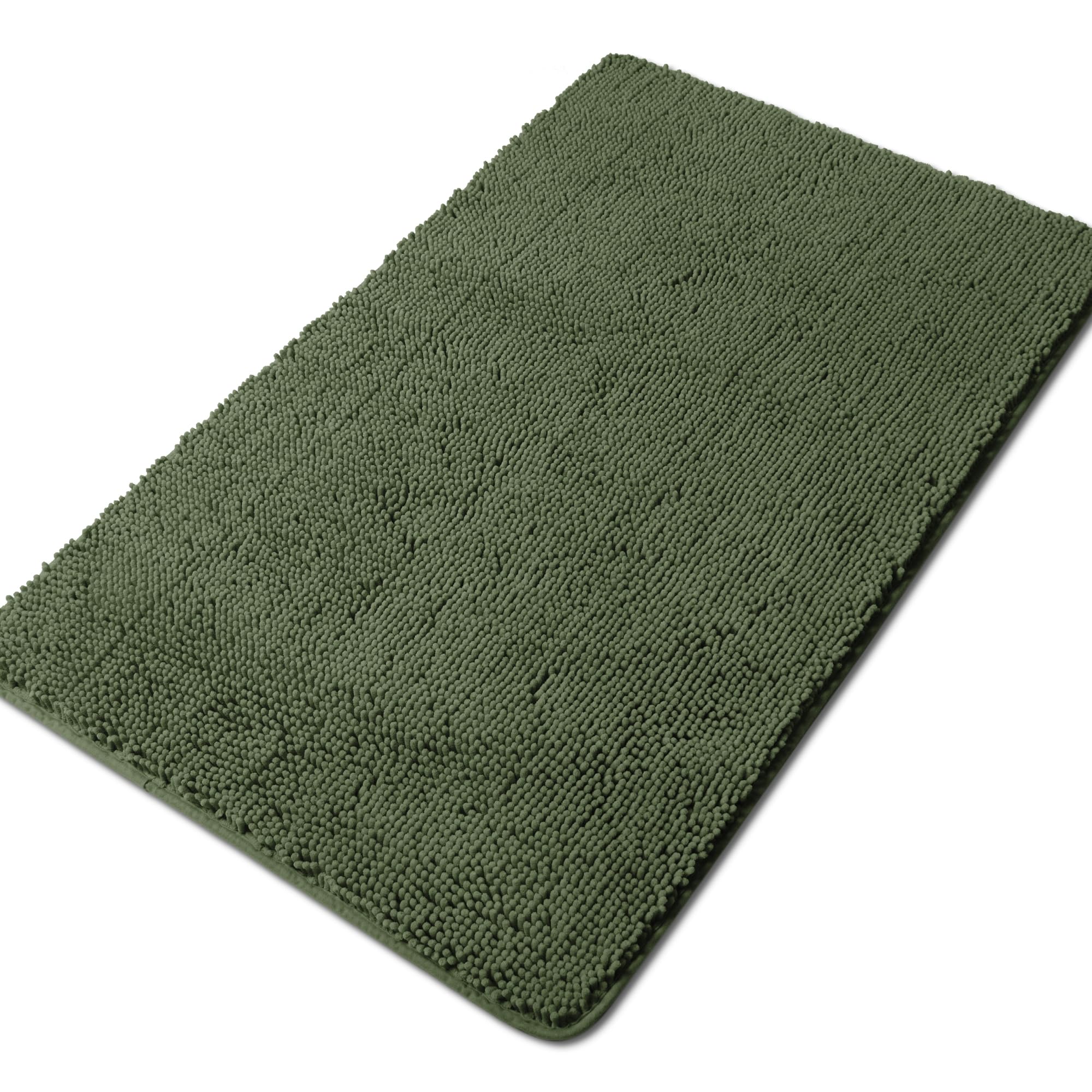 Yeaban Chenille Olive Green Bathroom Rug 30"x50",Non-Slip Rubber Backing — image 1