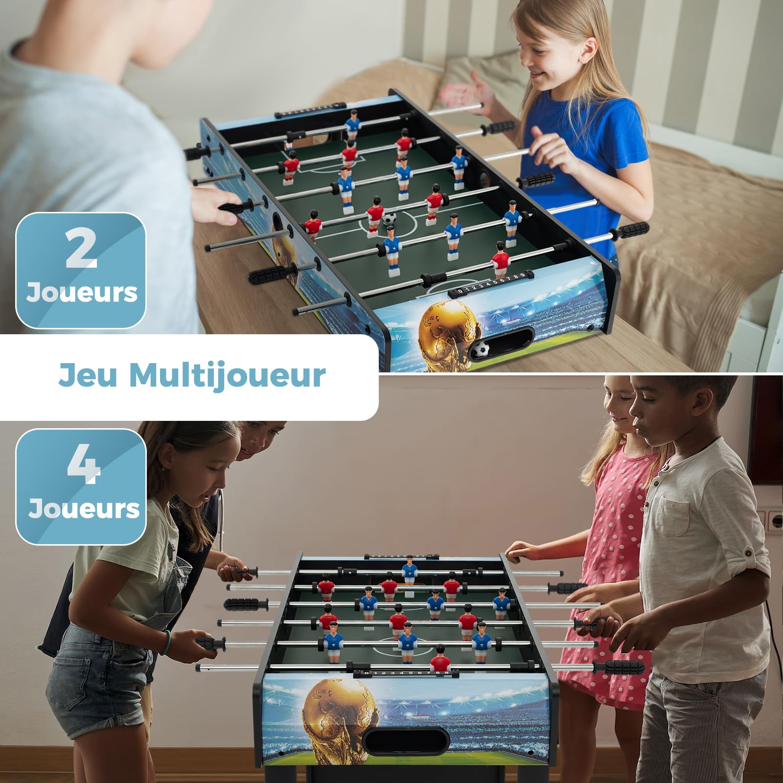 COSTWAY 2 en 1 Table de Baby-Foot avec 14 Joueurs & 2 Ballons, Table de Jeu avec Gardien de Score, Patins Antidérapantes, Jouet d'arcade pour Adulte Enfant pour Fête Bar Salle de Jeux