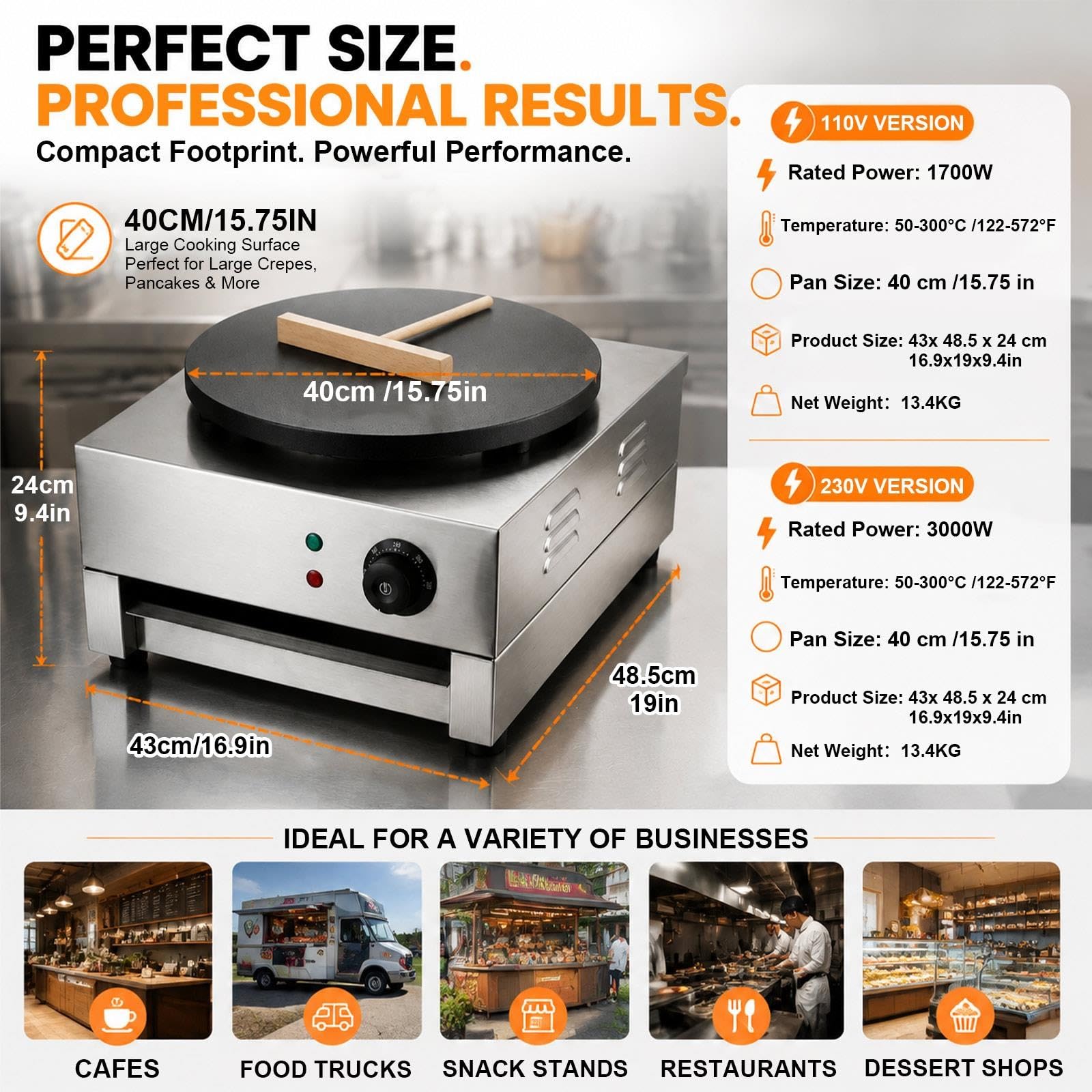 Macchina Per Crepes Professionale 40cm Griddle Hotplate Pan