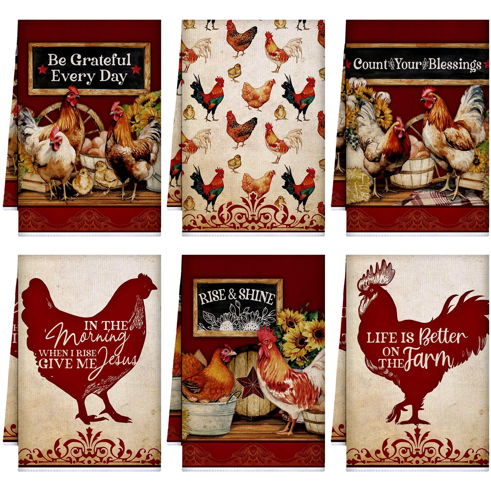 Torchon de cuisine pour pâtisserie et cuisson à motif coq rouge lot de 6