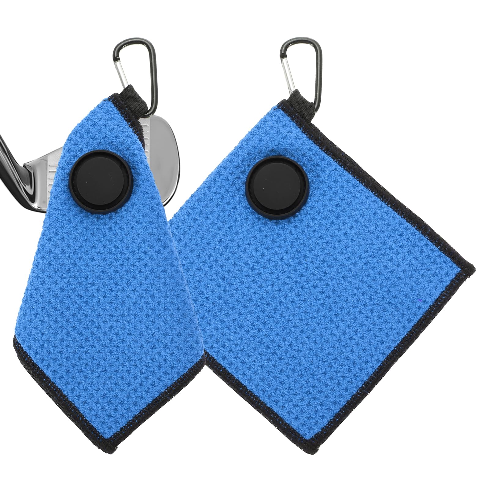 PATIKIL 6"x6" Magnetic Golf Towel with Wire Cleaning Cloth, 2 Pack Microfiber Waffle Pattern Towels with Magnet and Clip for Golf Carts Clubs Golfing Gear, Blue/Black