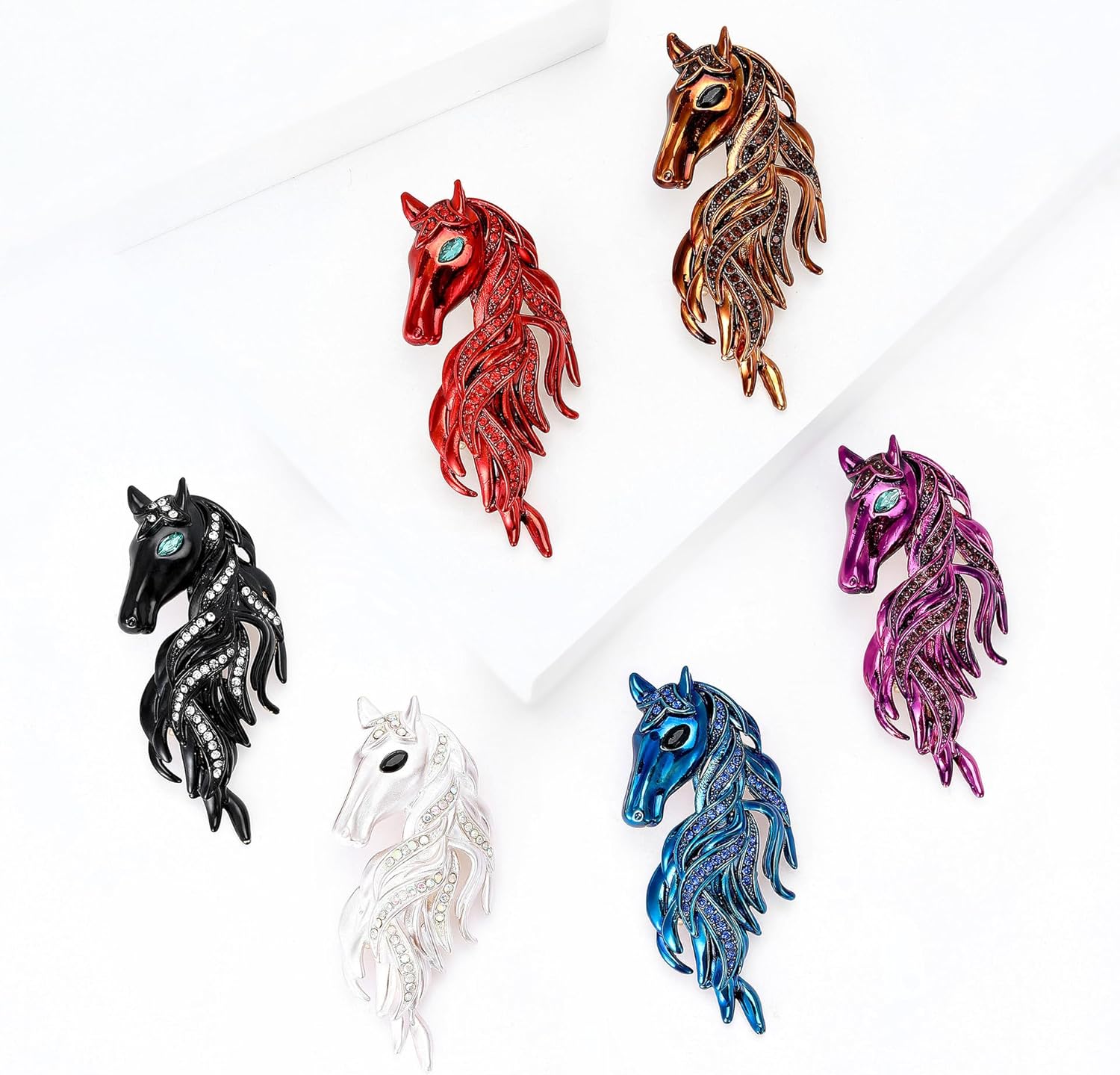 Galloping Horse Saddle Sparkly Mane Tail Brooch Pin For Women Men Statement Vintage Equestrian Red Blue Colors Jacket Scarf Dress Coat Accessory - Image 6