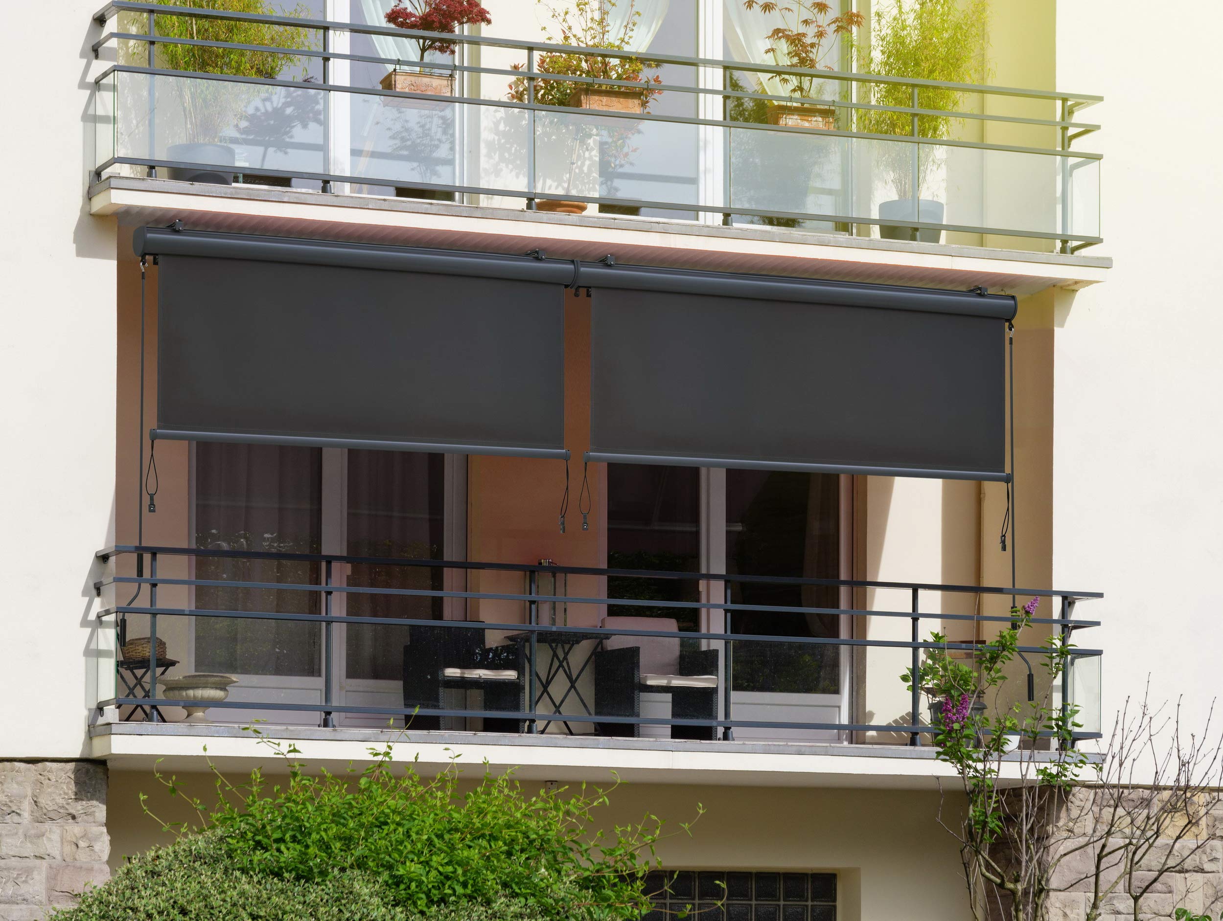 Canopée Store Vertical Rétractable avec Coffre, Store Enrouleur Exterieur avec Manivelle pour Balcon, Terrase, Brise Vue pour Jardin, Gris, 2,5 x 1,6 m (H x L)