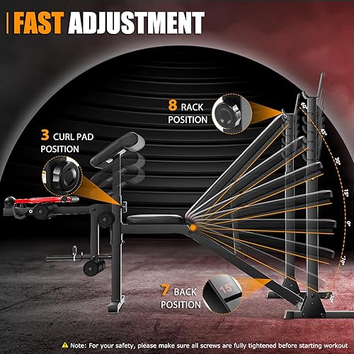 Miniatura 3 de OPPSDECOR Juego de banco de pesas ajustable, juego de prensa de banco multifuncional de 900 libras con estante para sentadillas y almohadilla de