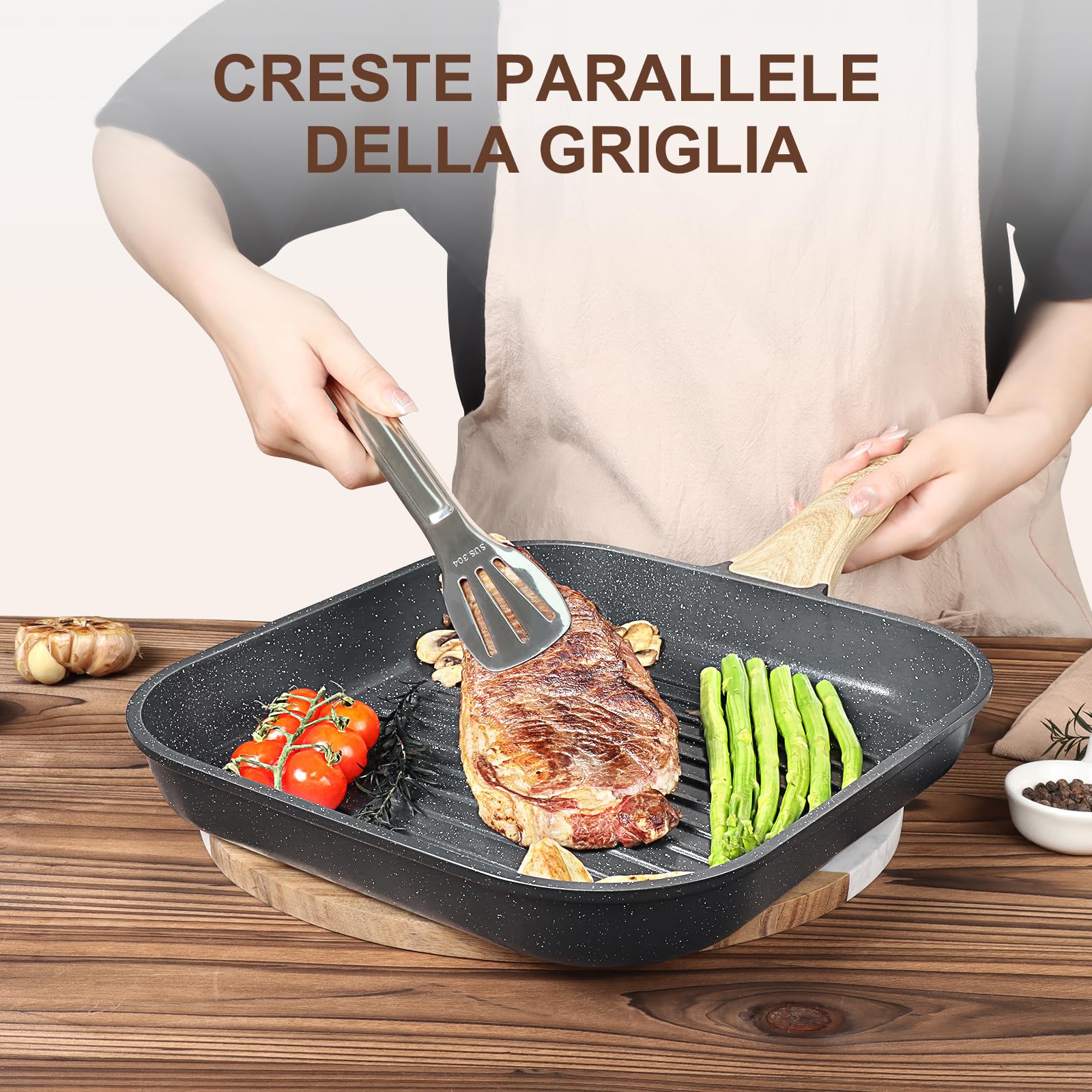 GiPP Bistecchiera 28 x 28 cm, Padella a Induzione in Alluminio Pressofuso con Rrivestimento Antiaderente in Granito, 100% Senza PFOA, Adatta per Tutti i Tipi di Fornelli (Grigio, 28cm)