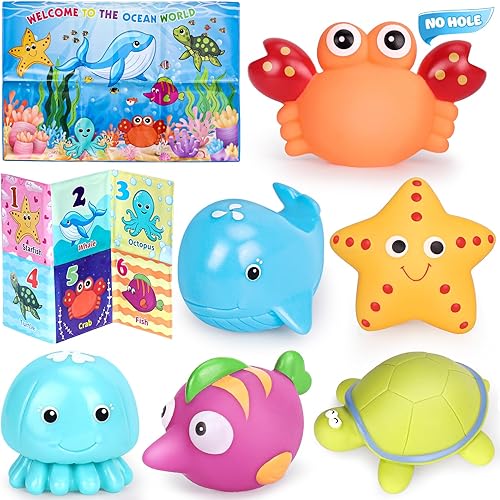Juguetes de baño para niños pequeños de 1 a 3 años, sin agujeros, juguetes de bañera para bebés con libro de baño, juguetes de baño para bebés de 1,