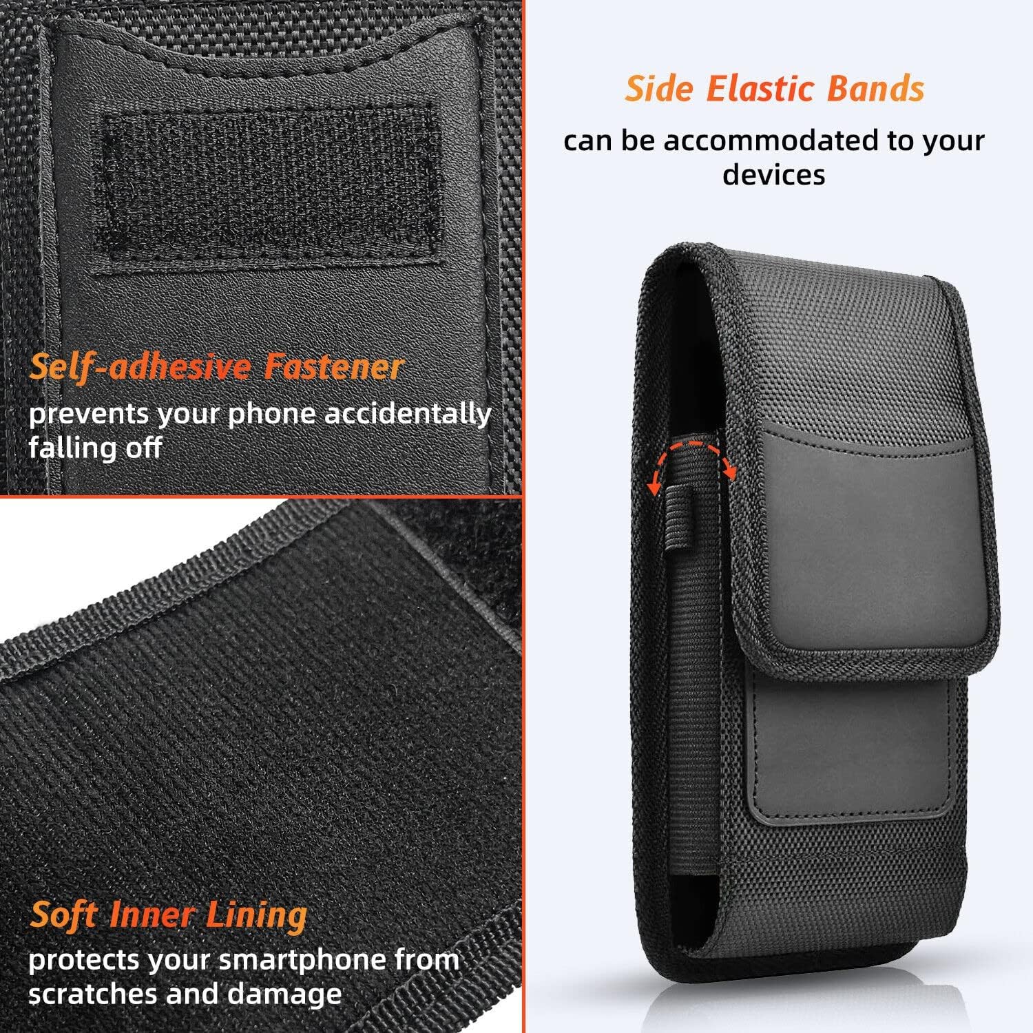 SIMXEN Phone Holster for Men Belt Clip Pouch for iPhone,12 Pro Max, Samsung Galaxy S24 Ultra, S24 Plus and More, Phone Belt Clip Holster Carrying Pouch, Mobile Card Holder Case (Black) 3