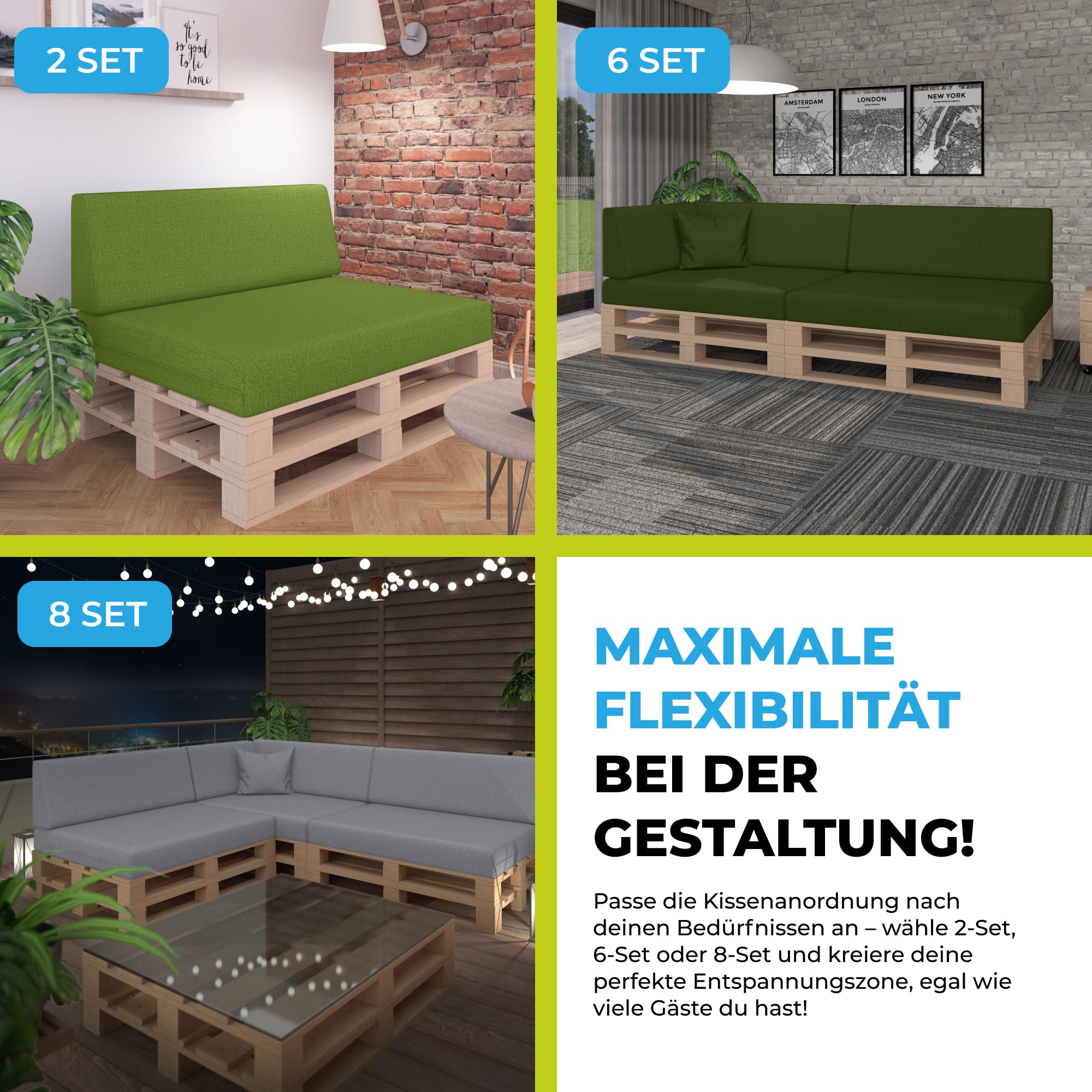 Palettenkissen 2-teiliges Set | Palettenauflage für Palettensofa | Rückenkissen & Sitzkissen für Europaletten | Palettenmöbel für Indoor & Outdoor mit UV-beständig | Made in EU | Graphit