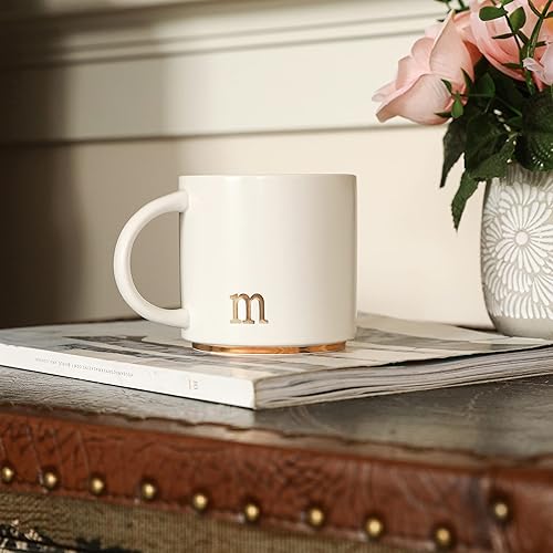 Miniatura 3 de COLLECTIVE HOME - Tazas de cerámica con monograma, tazas de café con inicial dorada de 15 onzas, elegantes tazas de té del alfabeto, elegante taza