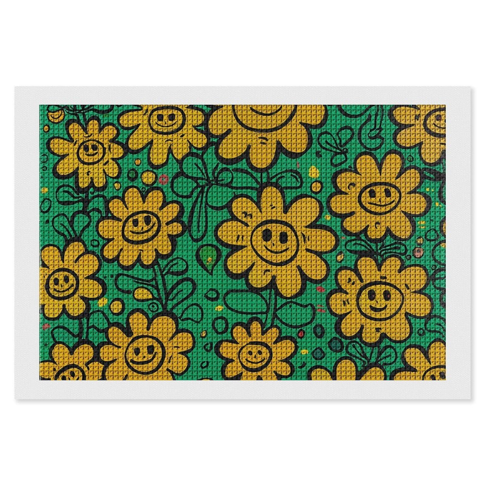 NONHAI Diamond Painting Kits for Adults - DIY Diamond Art Kits for Beginners - Full 5D Paint Drill Diamond Dots Paintings- Yellow Smiley Flowers Diamonds Pictures Gem Art and Craft Wall Decor 8"x12"
