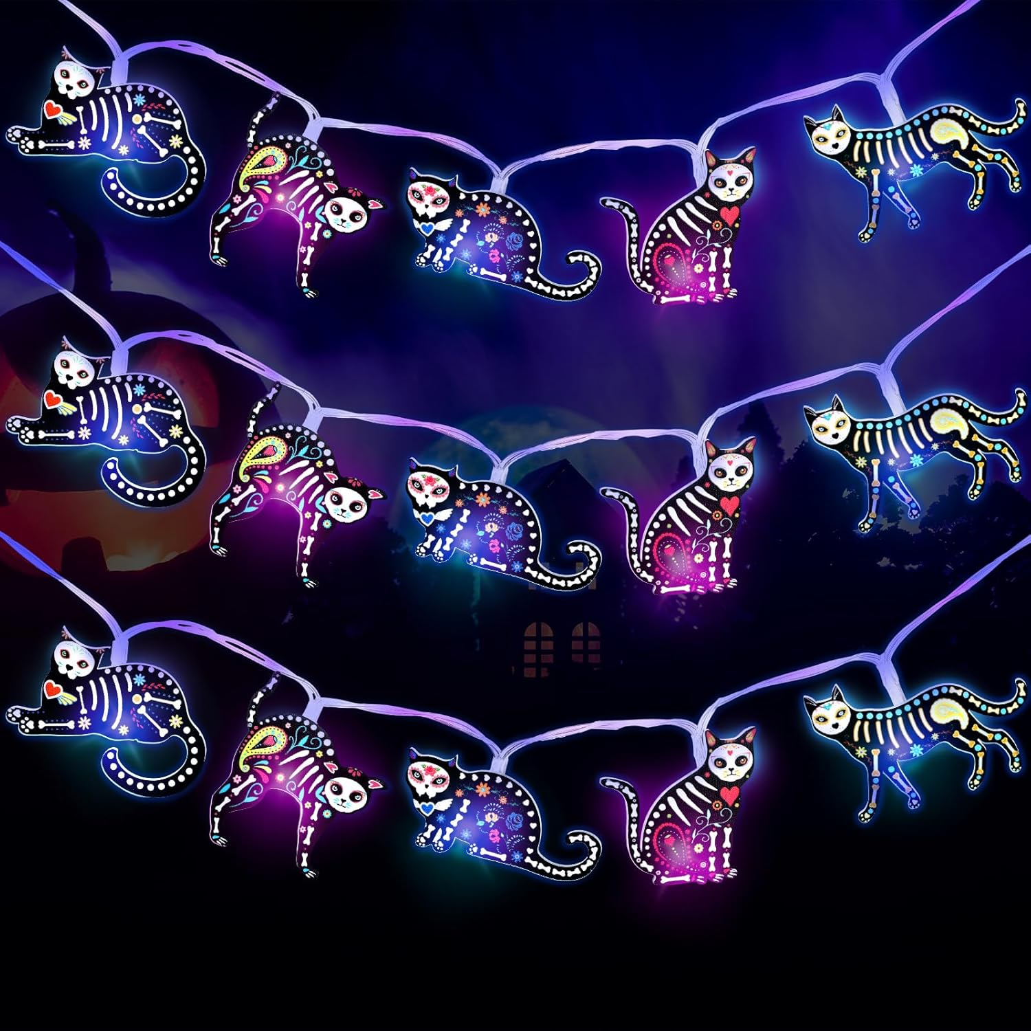 Ganeen Halloween Skull Cat String Lights 10ft 20LED Day of