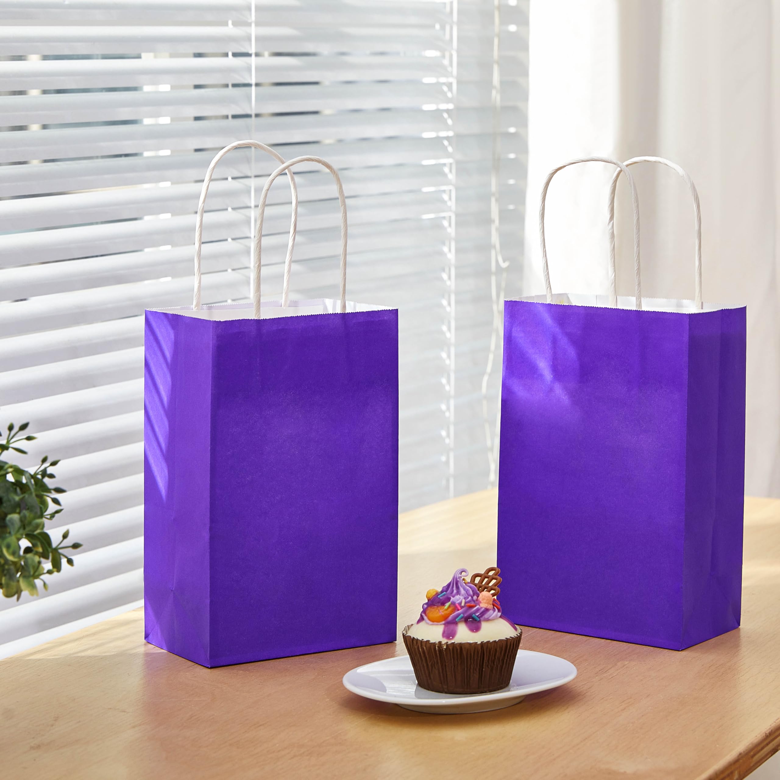 SUNCOLOR 24-Pack Purple Gift Bags with Handles – 8" Goodie Bags for Party Favor Bags, Birthdays, Weddings & Special Occasions (Purple)