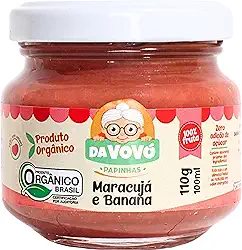 Da Vovó, Papinha infantil de Frutas, 100% Fruta, Orgânica, Sabor Maracujá e Banana, 100ml