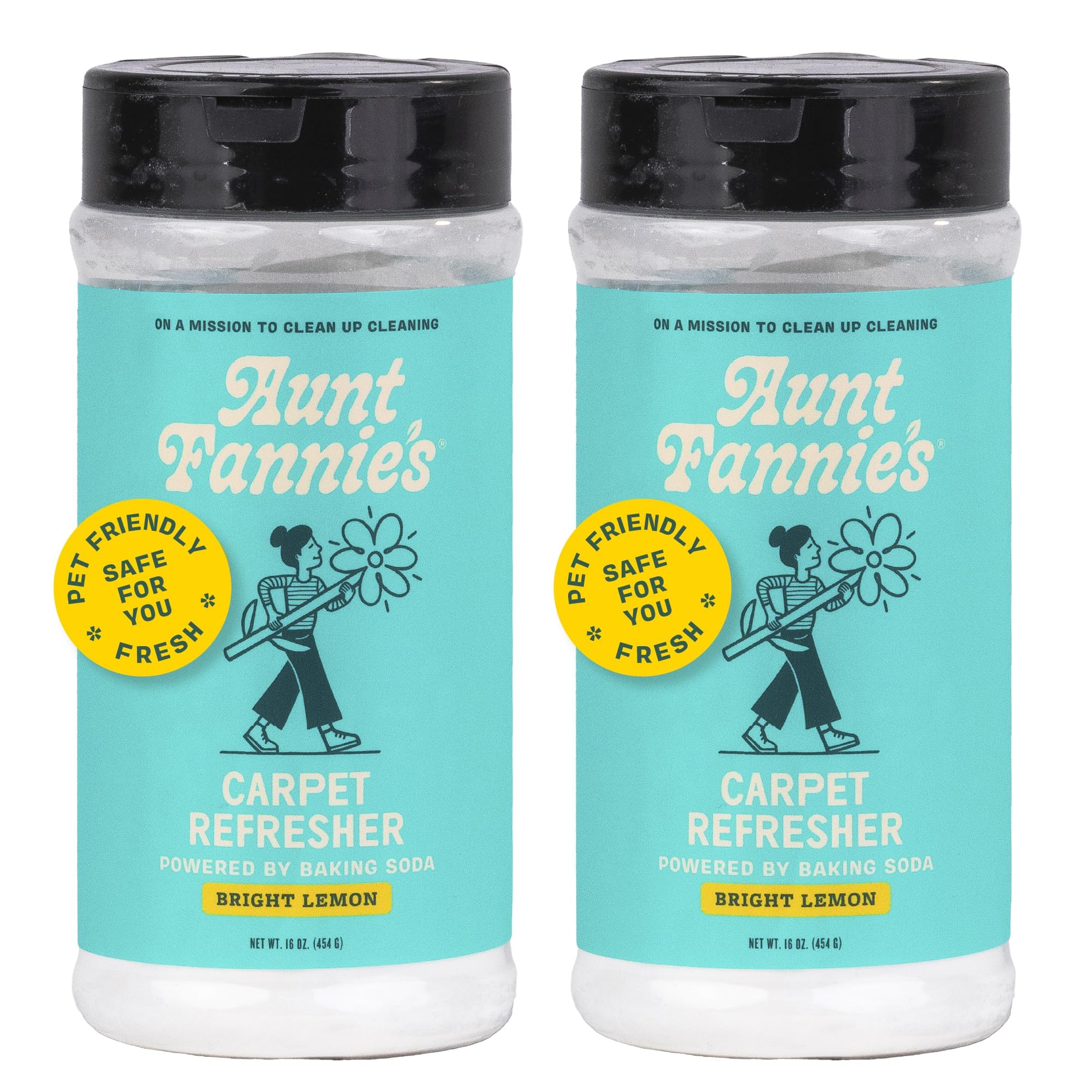 Aunt Fannie's Carpet Refresher & Deodorizer Powder, Multi-Purpose Rug, Carpet, and Upholstery Odor Eliminator for Homes with Cats and Dogs, Bright Lemon Scent, 16 Oz (Pack of 2)