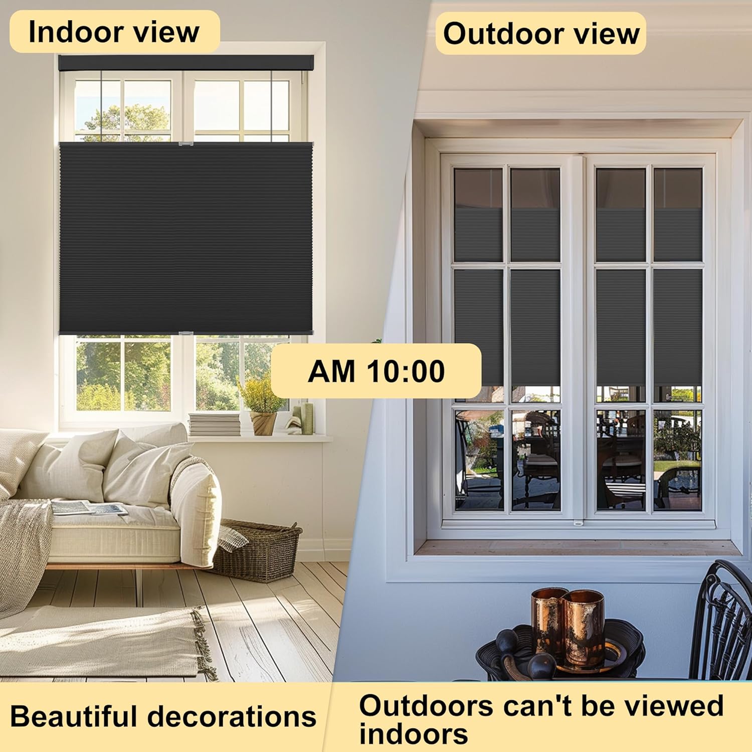 BERISSA Top Down Bottom Up Cordless Cellular Shades Pull Down Blackout Room Darkening Window Shades Honeycomb Blinds for Windows Home Office(40" W x 48" H) Black