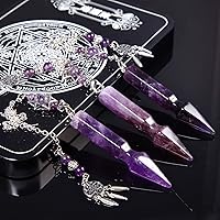 Vista 2 de Rockcloud Péndulo colgante de piedra de cristal en forma de flecha para radiestesia adivinación chakras reiki meditación curativa, amatista