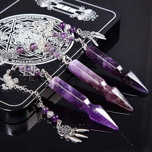 Miniatura 2 de Rockcloud Péndulo colgante de piedra de cristal en forma de flecha para radiestesia adivinación chakras reiki meditación curativa, amatista