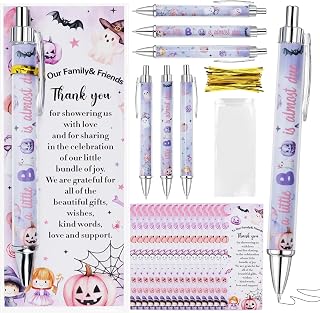 30 Set Halloween Baby Shower Ballpoint Pens Bulk Purple Pink Halloween Baby Shower Favor Retractable Black Ink Pens Thank You Cards Halloween Favor for Guest Student School Office Gift
