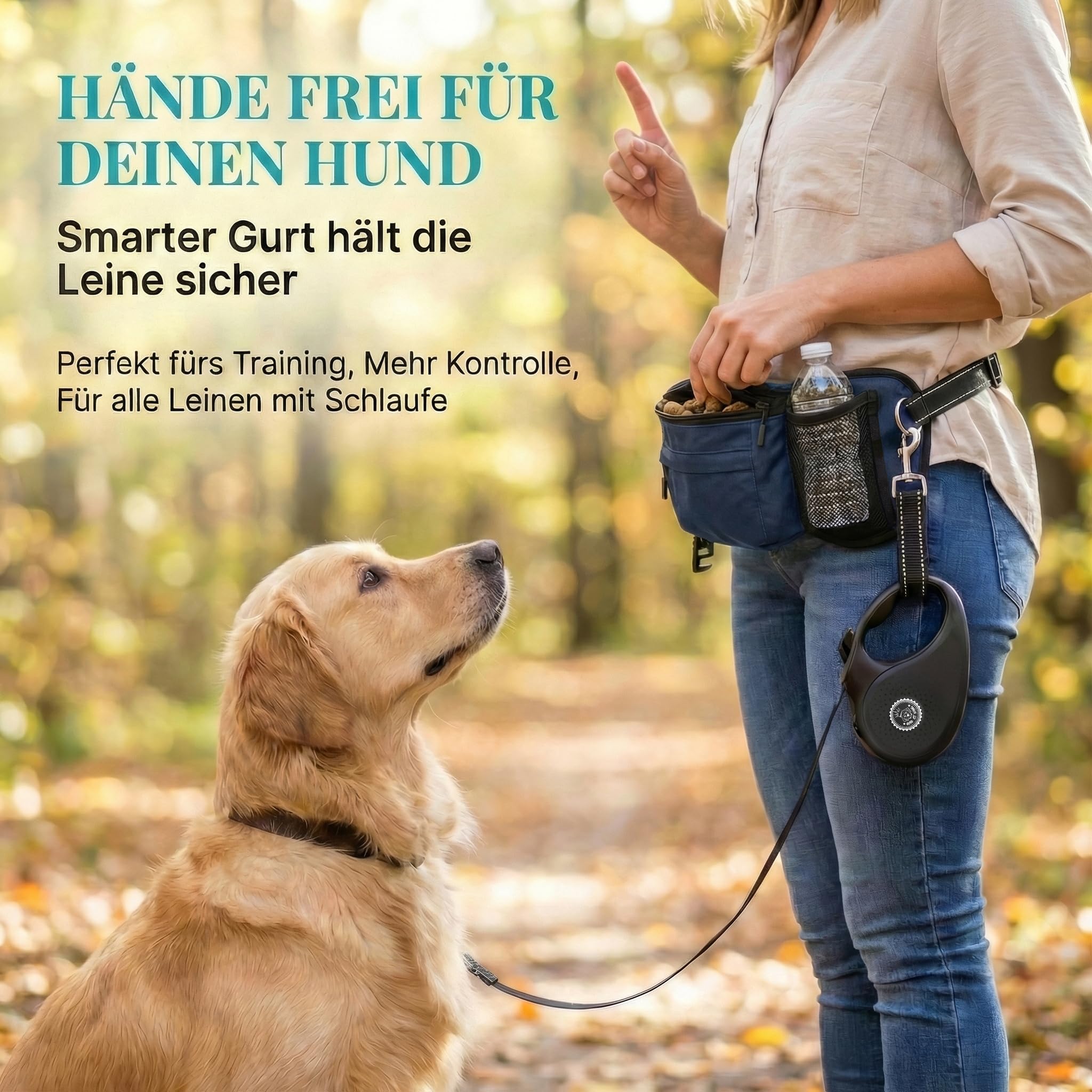 HUND IST KÖNIG Sac à friandises pour chien - Friandises et accessoires pour chien - Sac banane robuste pour chien - Avec distributeur de sacs à déjections canines, compartiment pour téléphone portable