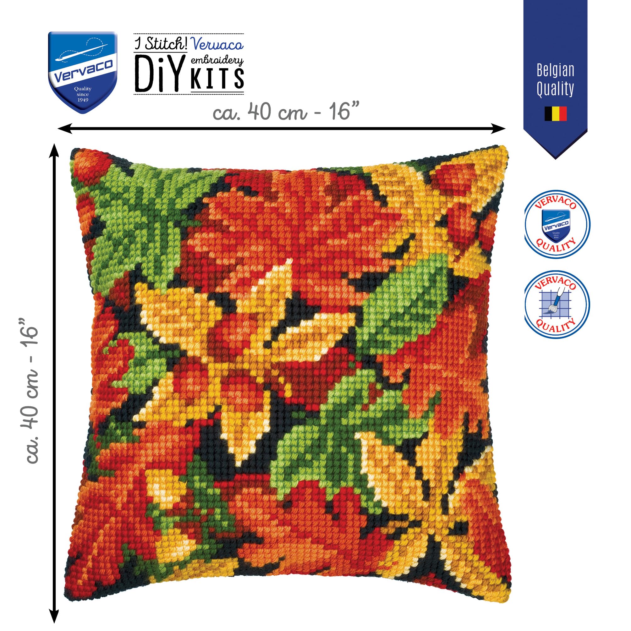 VERVACO Zestaw do Haftu Krzyżykowego Poduszka JESIENNE LIŚCIE Kanwa z Nadrukiem 40 x 40 cm Gruba Włóczka Akrylowa Zrób to Sam Dekoracja Domu DIY Cross Stitch Kit