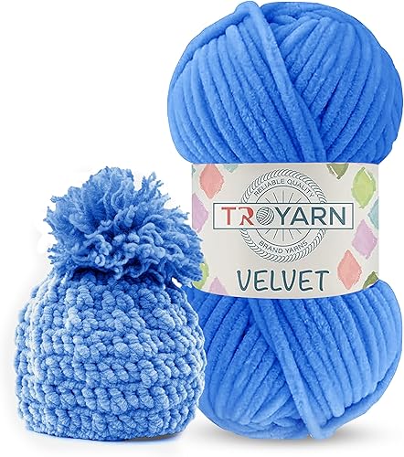 Miniatura 8 de Troyarn Hilo de terciopelo de chenilla para manta de bebé, hilo amigurumi, para tejer y tejer, súper voluminoso, 3.53 oz (132 yardas) (10115 - lila)