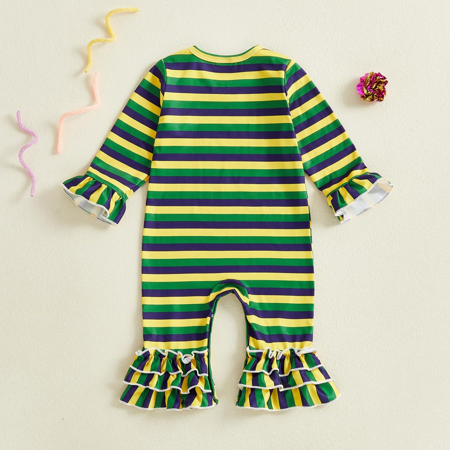 Honganda Infant Baby Girl Carnival Outfit Long Sleeve Striped Romper Jumpsuit Flare Pants Playsuit Mardi Gras Clothes - Image 6