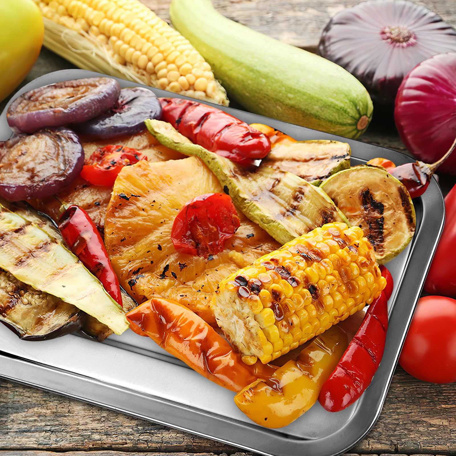 SOLUSTRE 10 Stück Backblech aus 201 Edelstahl Silber 0,6mm Wiederverwendbar und Verschleißfest für Grill und Picknick