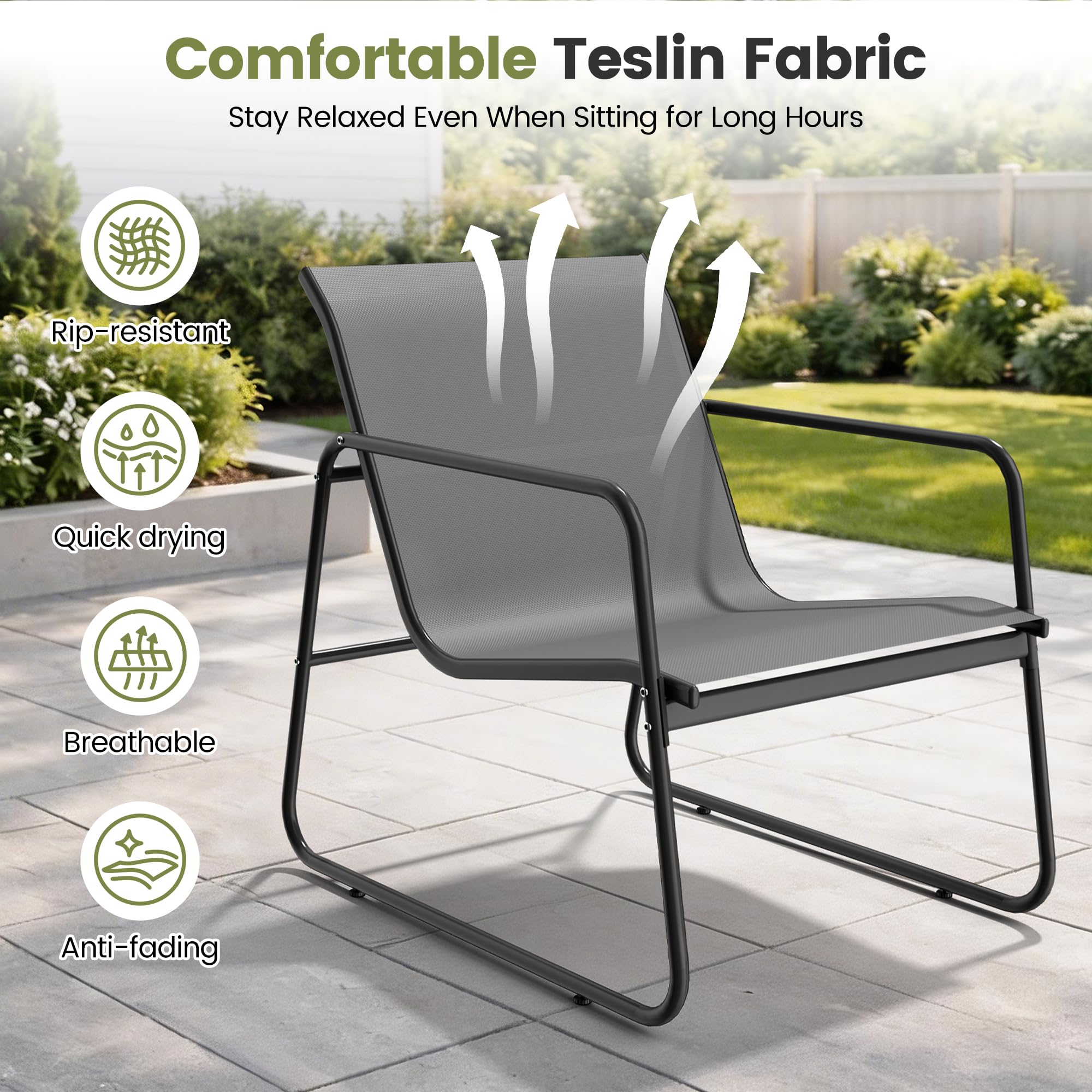 Pamapic Set Tavolo e Sedie da Giardino da 3 Pezzi, Set da Bistrò con Tavolo e 2 Sedie, Tessuto Textilene Traspirante, Salotto da Giardino Esterno, Set da Esterno, Balcone, Bistrot, Veranda, Grigio