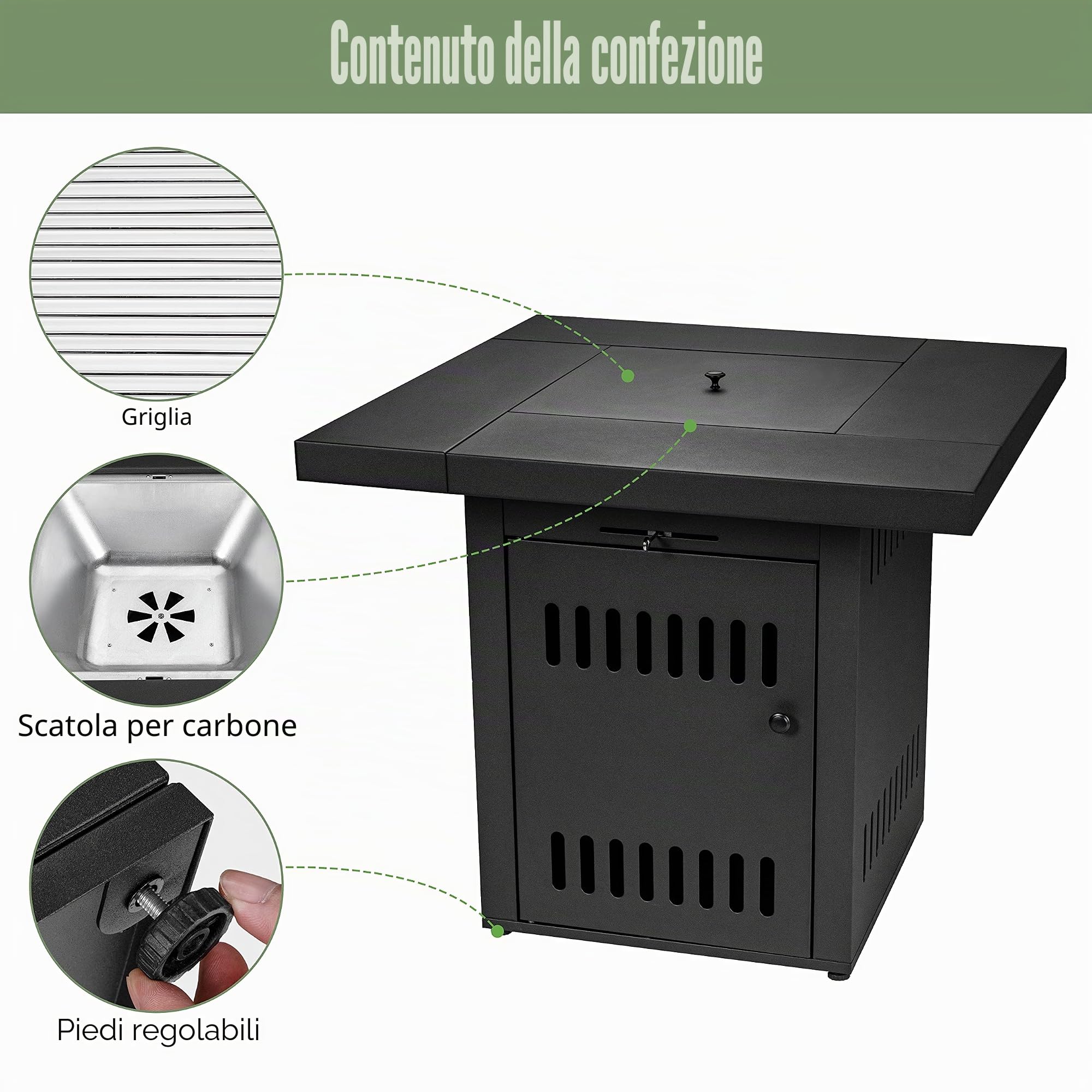 Ambiente Cube Tavolino da Fuoco a Carbone con Griglia per Barbecue Trasformabile in Tavolo da Giardino