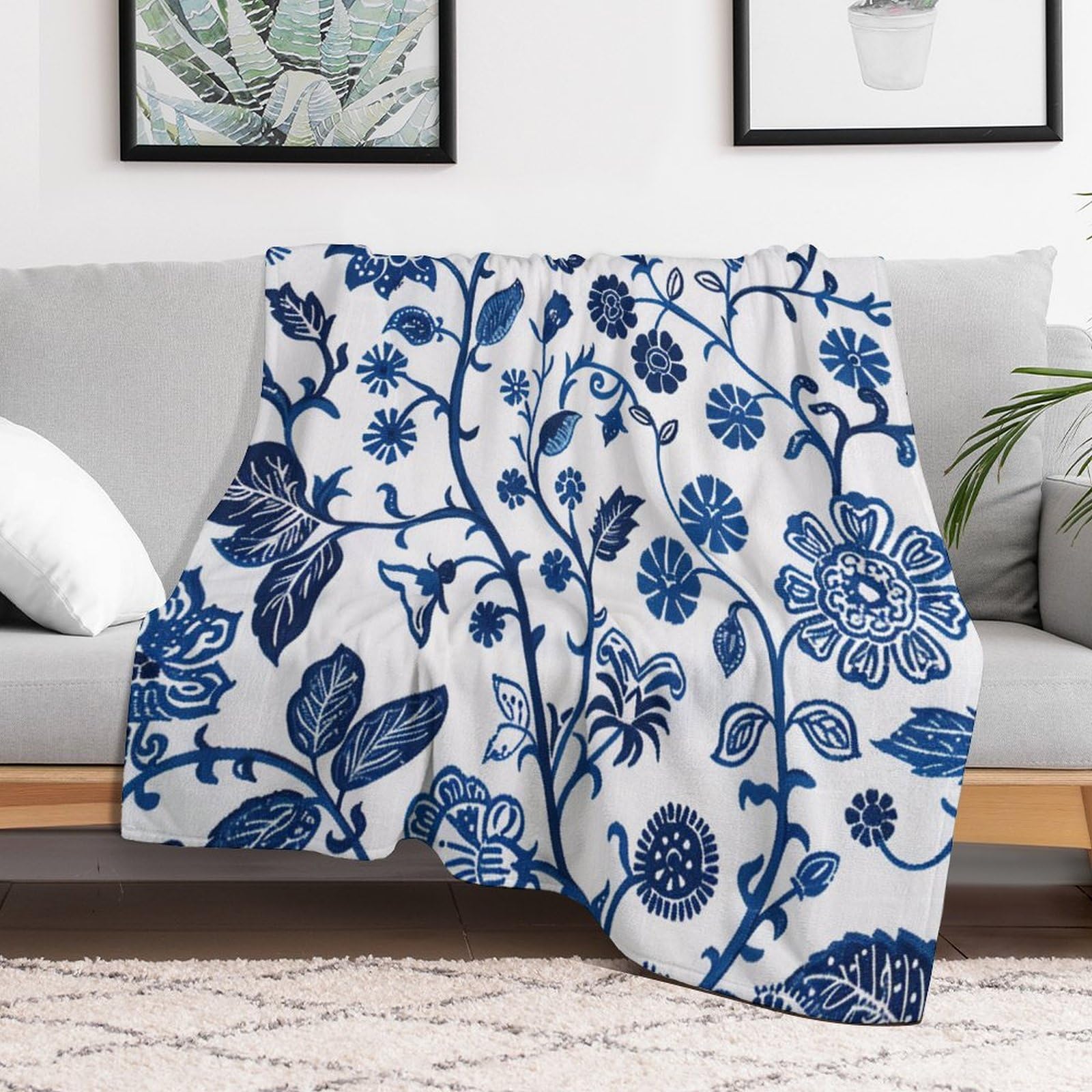 Amazon.com: Throw Blankets Navy Blue China Pattern Antique Floral