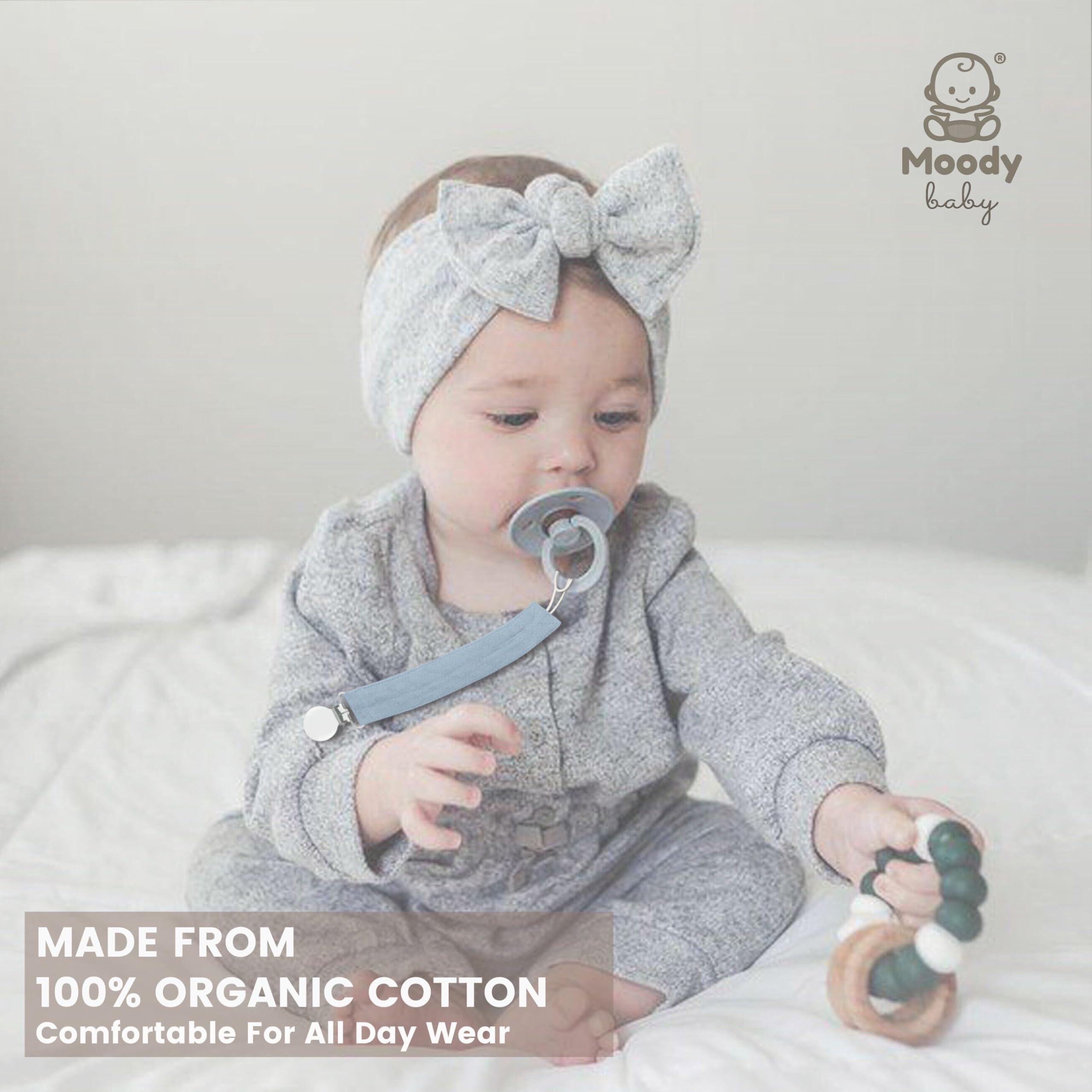 MoodyBaby® Soft Organic Muslin Cotton Fabric Dummy Clips, Handmade Pacifier Clip Chain for Babies Newborns Girls Boys - Image 3