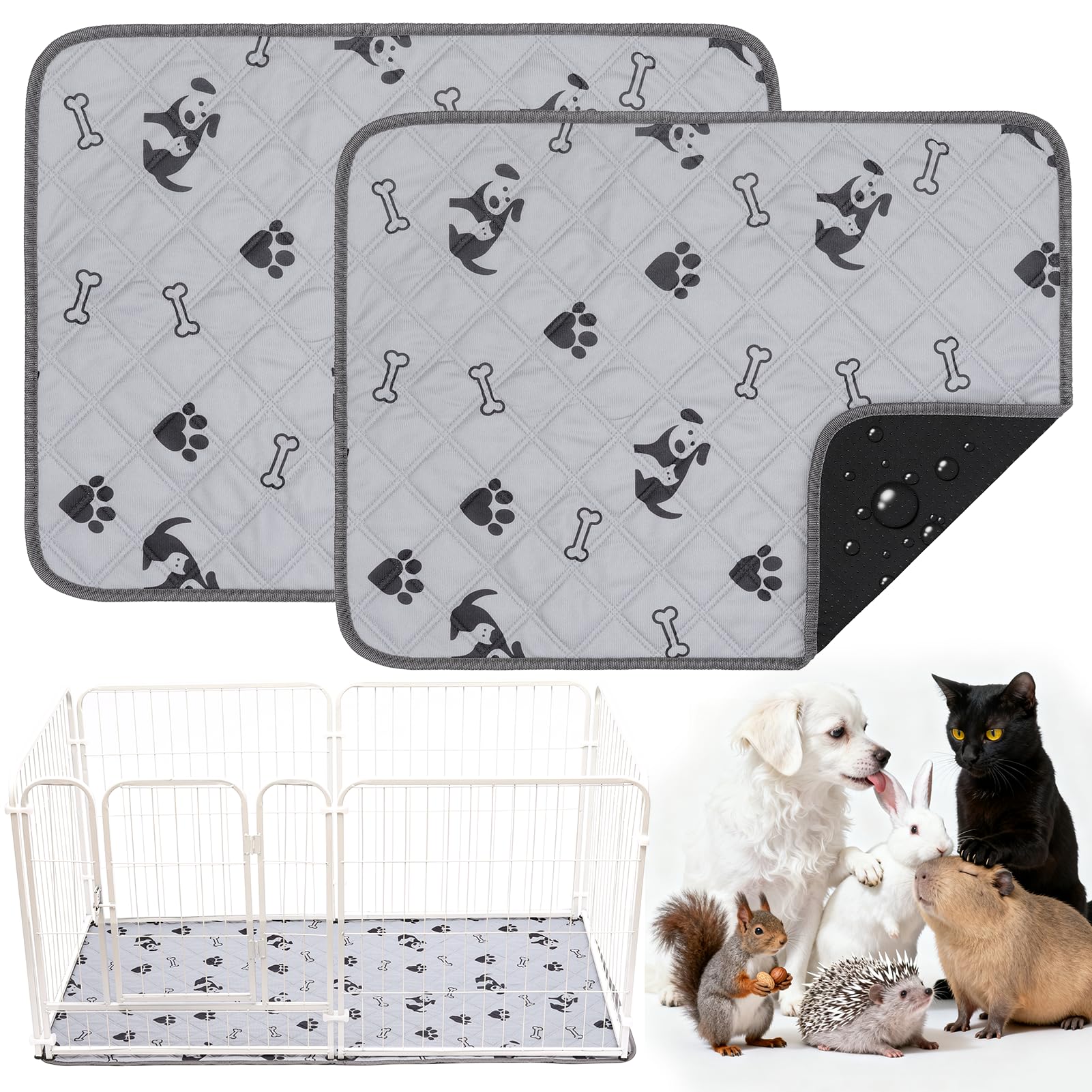 HOZKUY 2 Stück PIPI Pads 60x45cm für Meerschweinchen, wasserdichte & rutschfeste Unterlage mit 4 Lagen, super saugfähige, waschbare Wiederverwendbare Kleintiermatten für Hamster, Kaninchen, Welpen