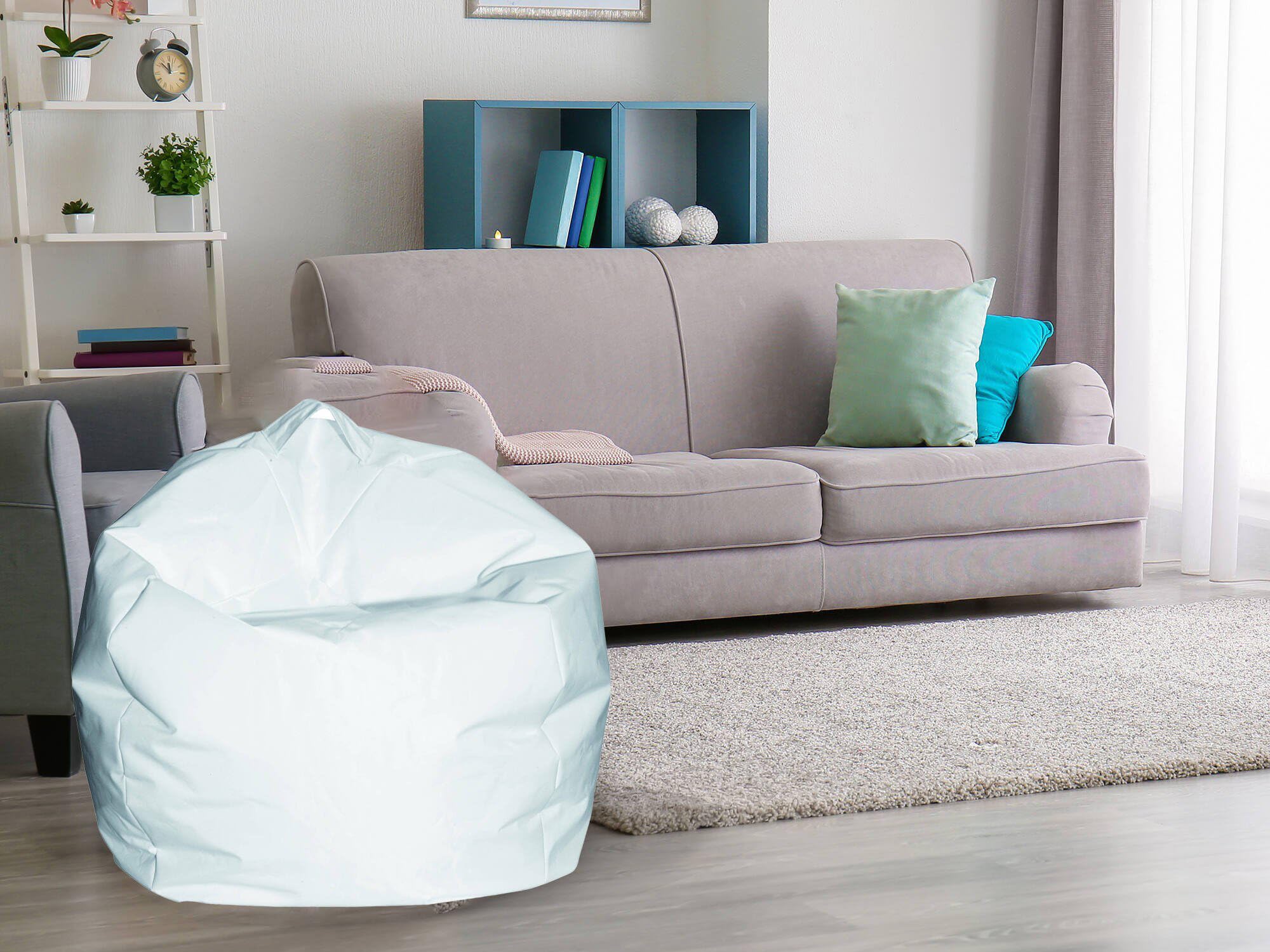 Dmora Talamo Italia - Pouf Abe, Poltrona multiuso, Poltroncina sacco, Pouf poggiapiedi, Made in Italy, 65x65 h50 cm, Bianco