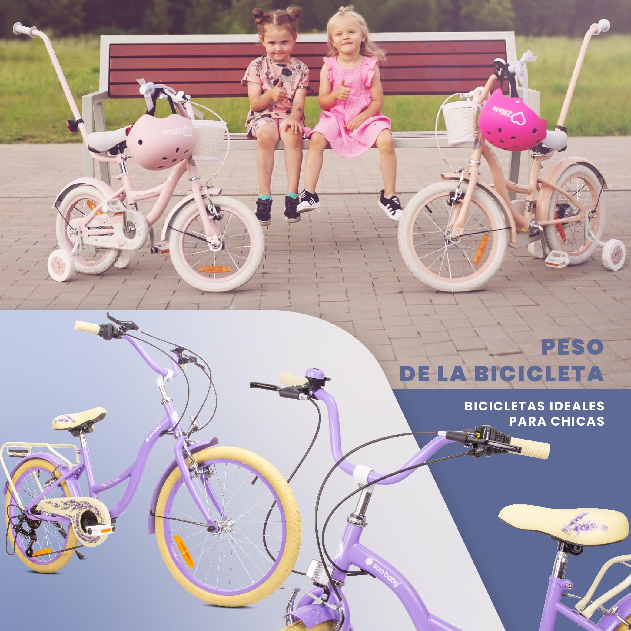Bicicleta para niñas Flower Bike, tamaño de Rueda 20 Pulgadas, de 6 a 10 años, de 6 velocidades Shimano, de Altura Ajustable