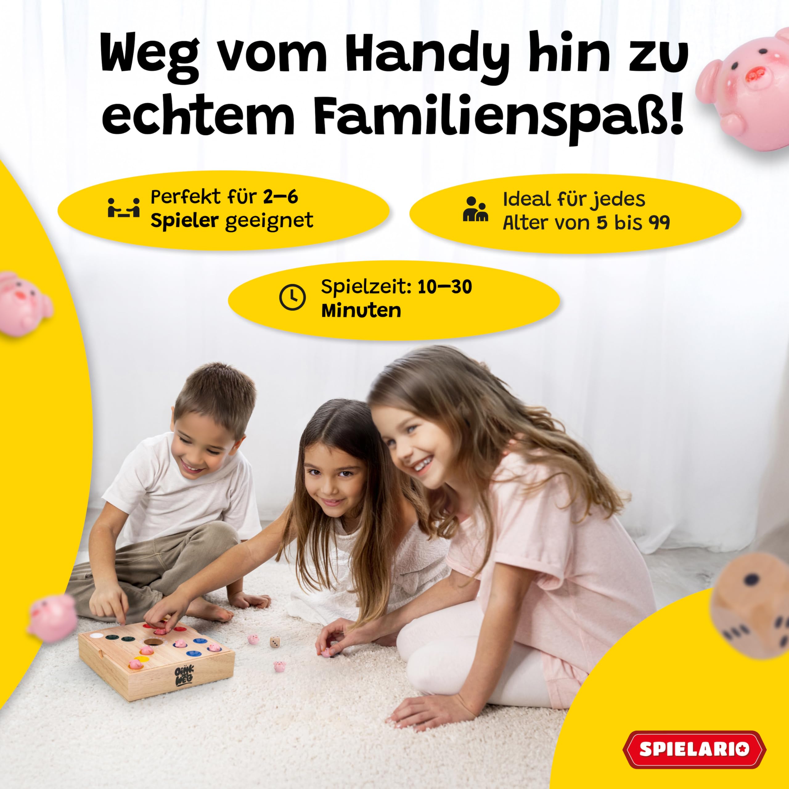 OINK und Weg | Schweinchen Spiel Holz | Das lustige Familienspiel für zwischendurch | Big Hole Schweinchenspiel | Mehr Spannung durch taktisches Würfeln | Schweine Spiel als Geschenk | Board Games