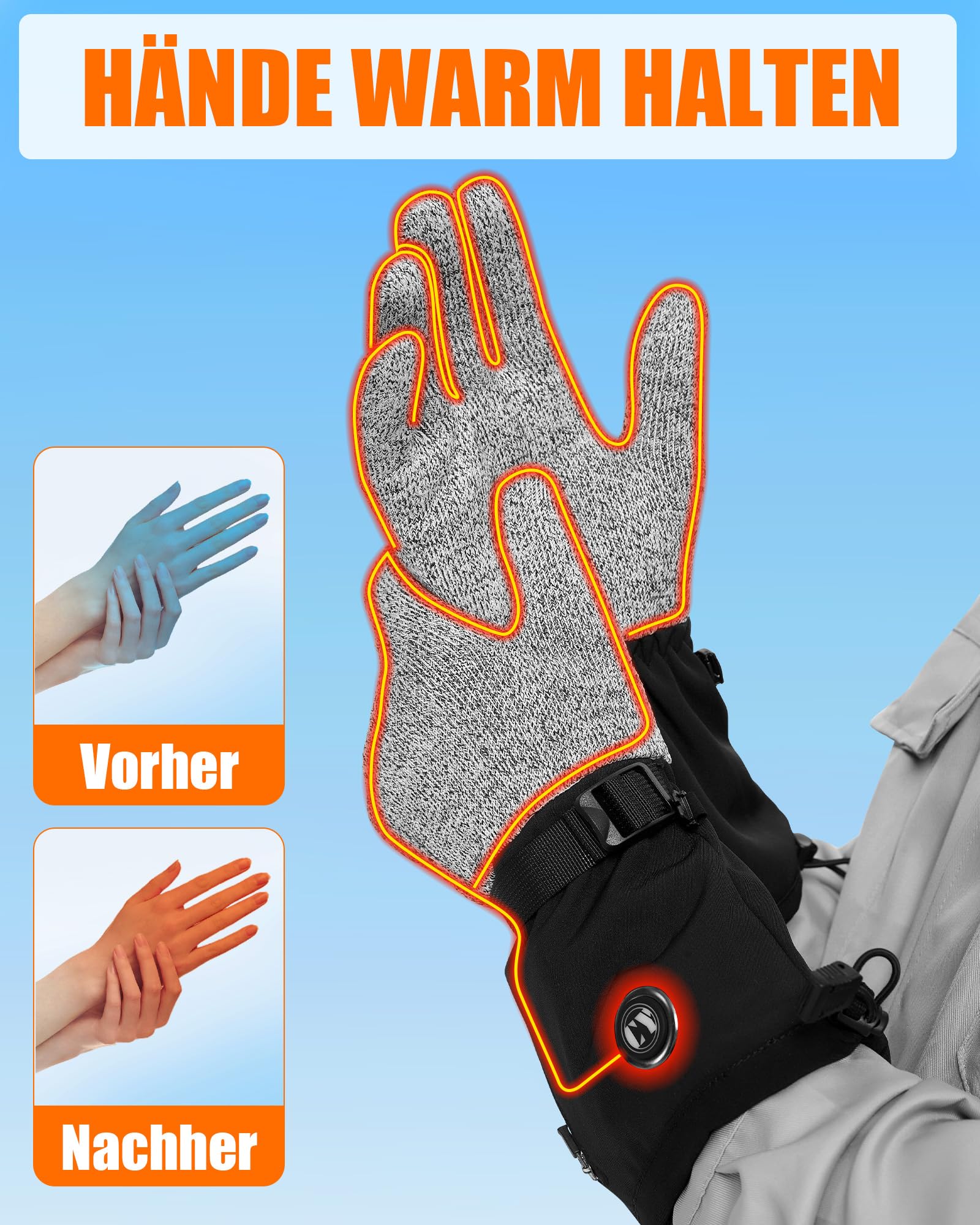 CYCYHEAT Beheizbare Handschuhe Herren – Heizbare Arbeitshandschuhe mit 5000mAh Akku, Verbesserte Heizelemente für Arbeit, Motorrad, Jagd & Ski