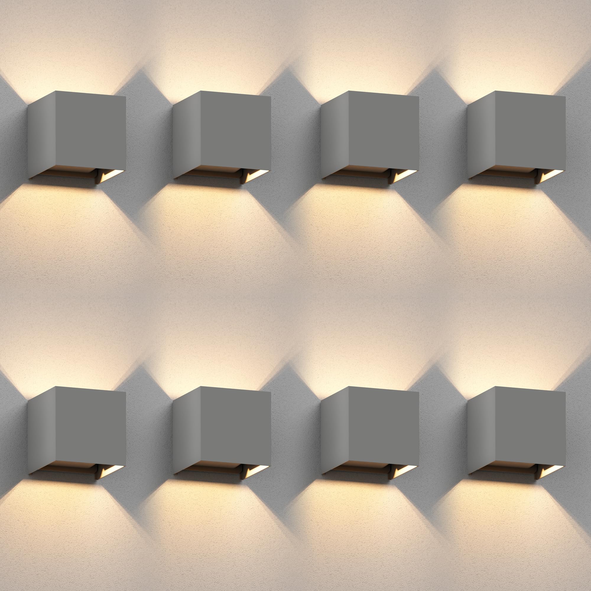 ledscom.de 8 apliques de pared CUBEL para exterior, IP65, iluminación ascendente/descendente, gris mate, cuadrados, 1x G9 máx. 10 W