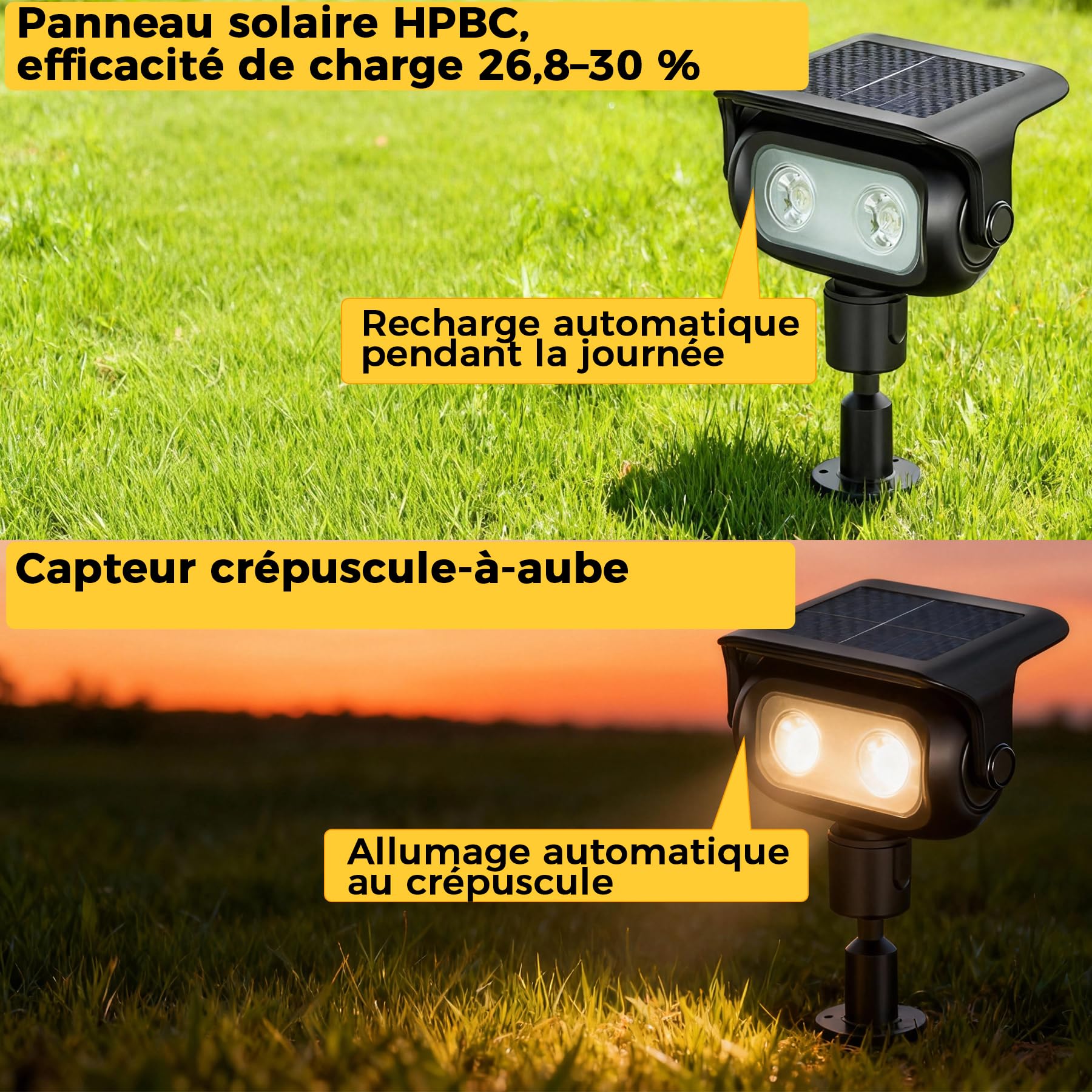 Spot Solaire LED Jardin, 200 lm, 3000K Blanc Chaud, 6 Pièces
