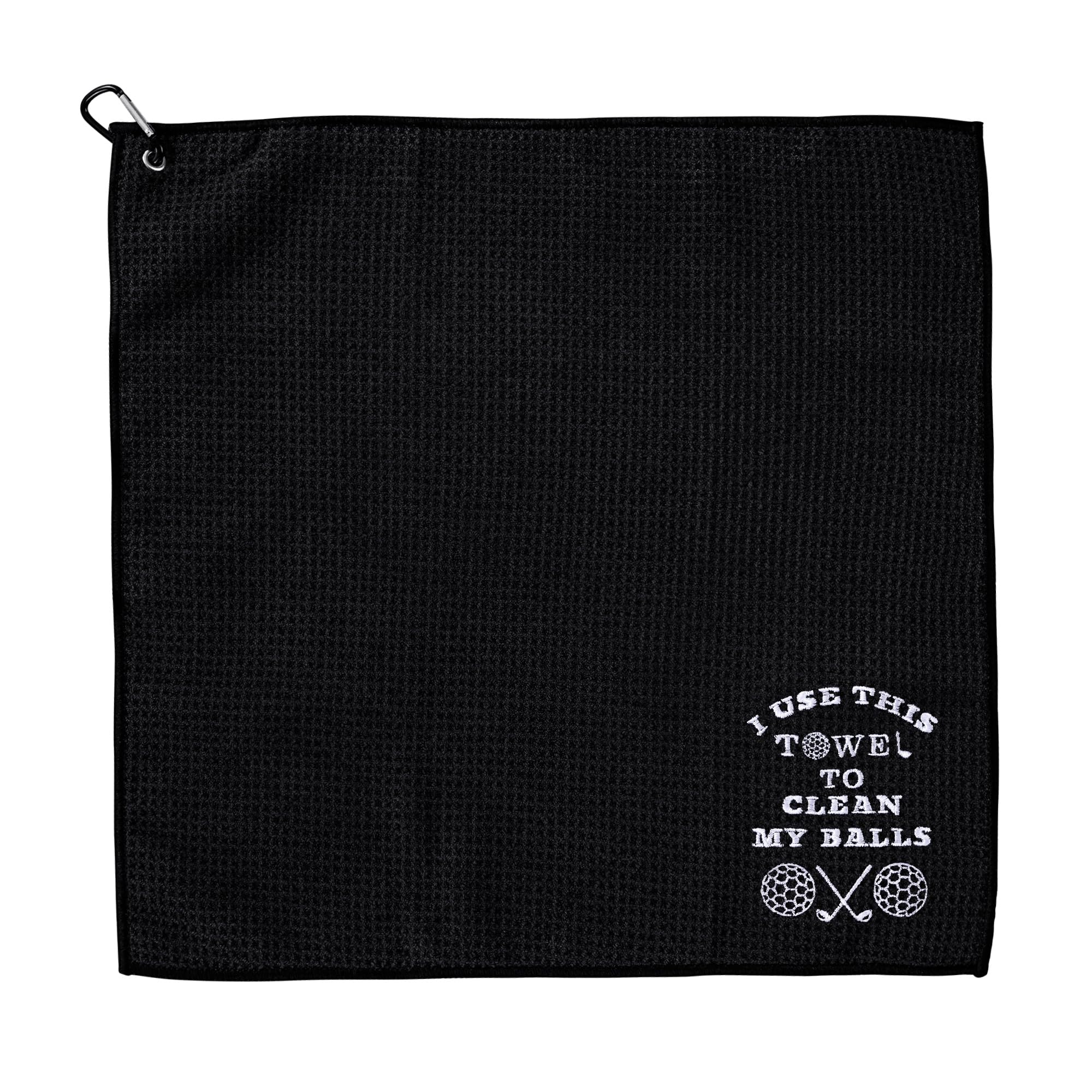Esseur Embroidered Golf Towel With Hooks, 15.7x15.7 Inch, I Use This Towel To Clean My Balls, Golf Gifts for Golf Lovers Dad Husband (Black-Style 3)