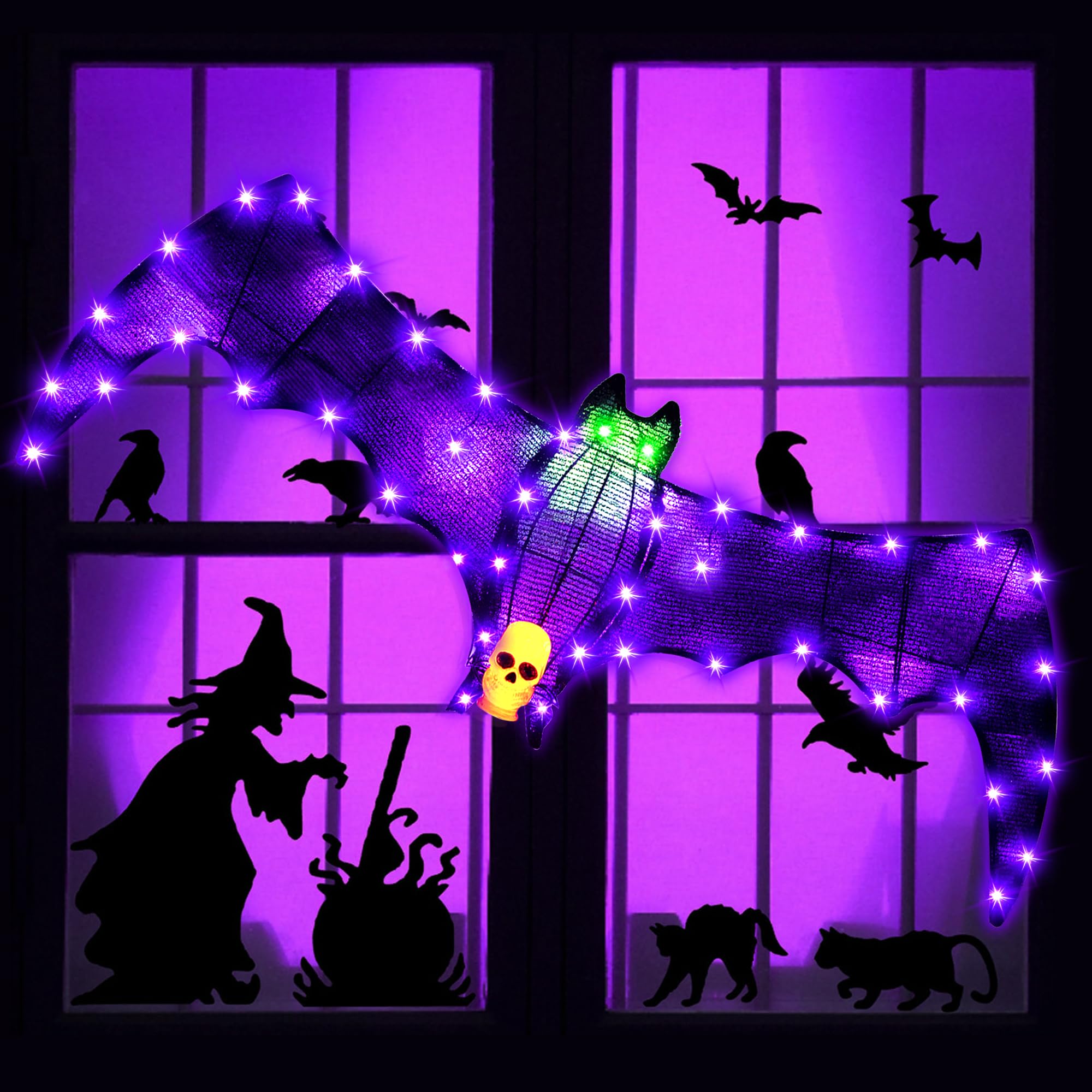 kemooie Halloween 4 FT Gaint Bat Decorations, 48 LED Lights, Plug in Waterproof for Halloween Outdoor Indoor Porch Yard Balcony Decorations