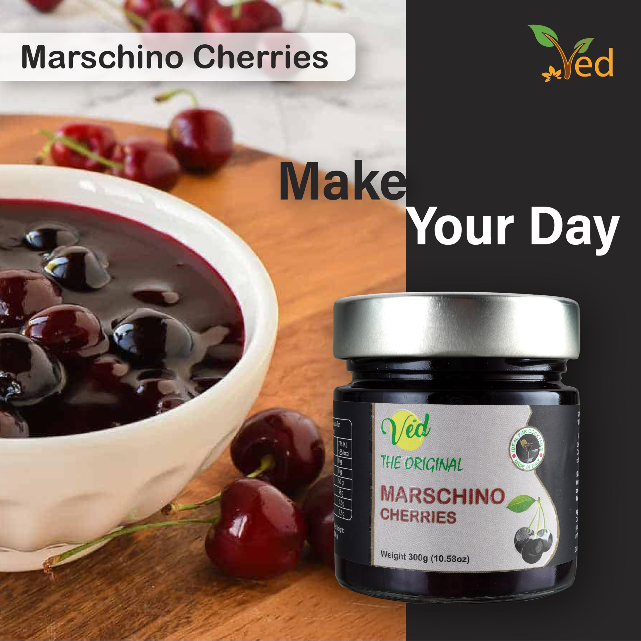 Ved Gourmet Cerezas al Maraschino Negras Originales 300g