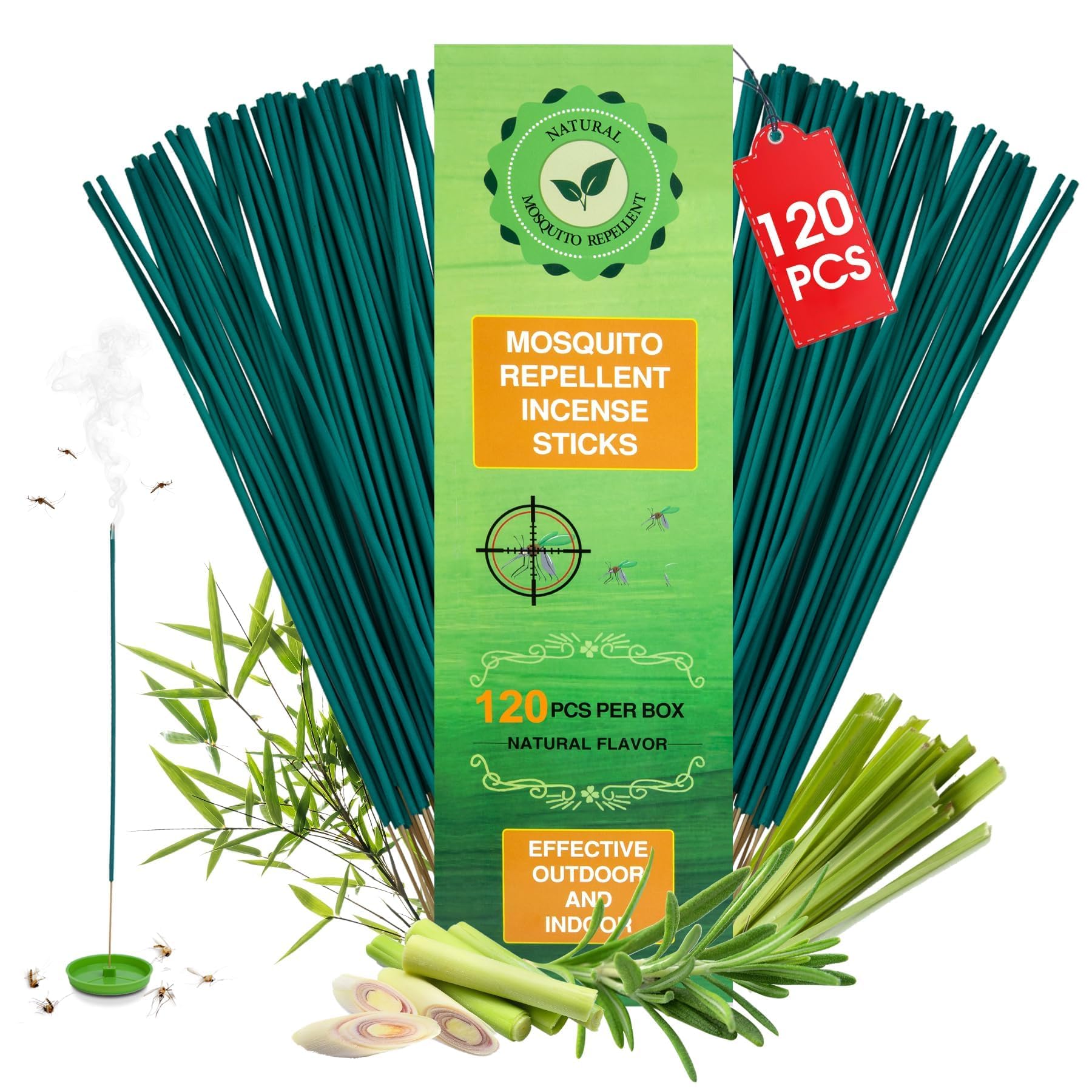120 bobinas repelentes de mosquitos naturales para uso en exteriores, varillas de incienso de citronela, repelente de insectos a base de plantas para patio, camping, pesca