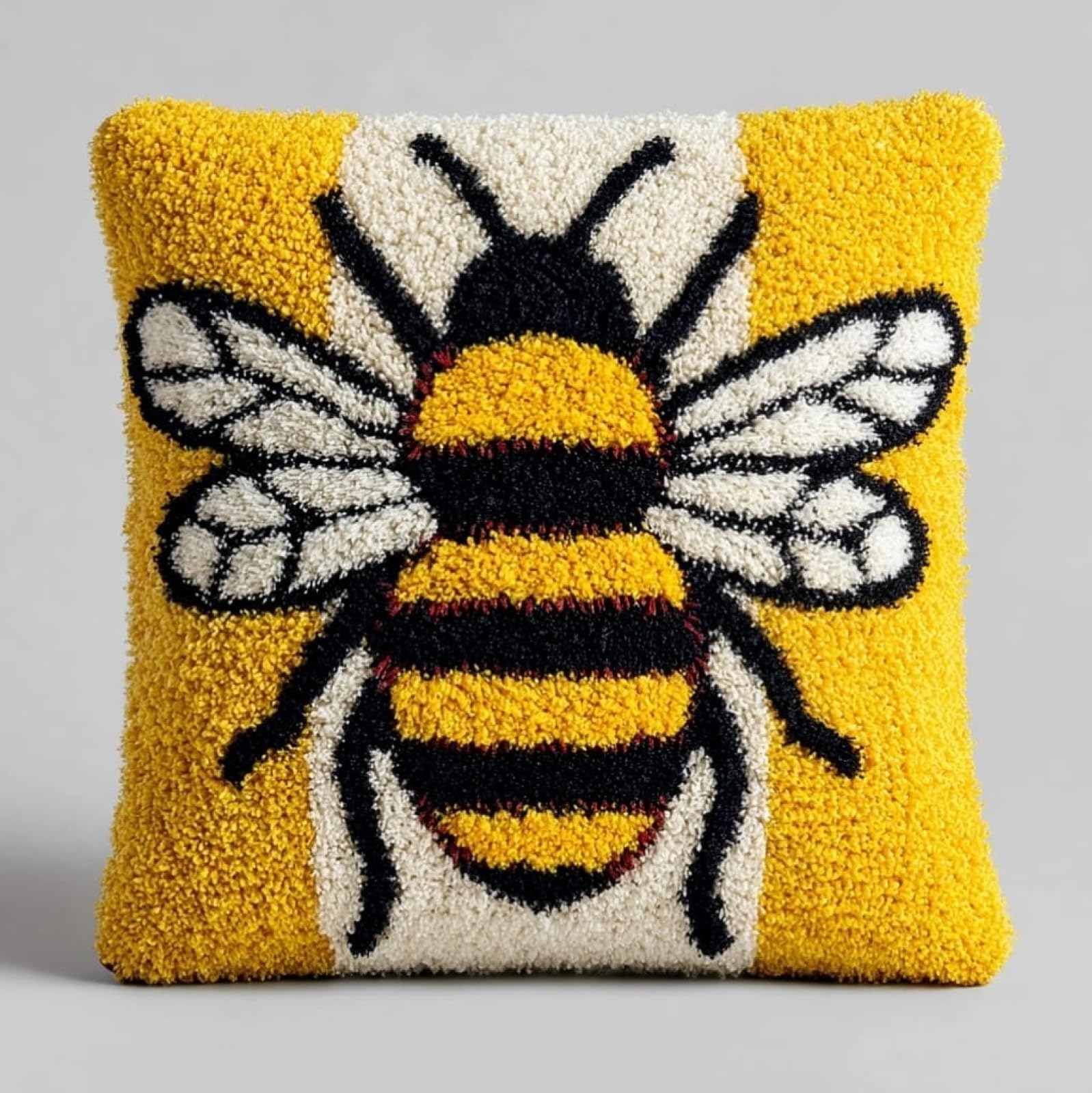 AxiangziK Latch Hook Pillow Kits with Yarn,Cartoon Bee Complete DIY Cushion Making Craft Kits,43x43cm Latch Hook Adult Craft Kits for Women