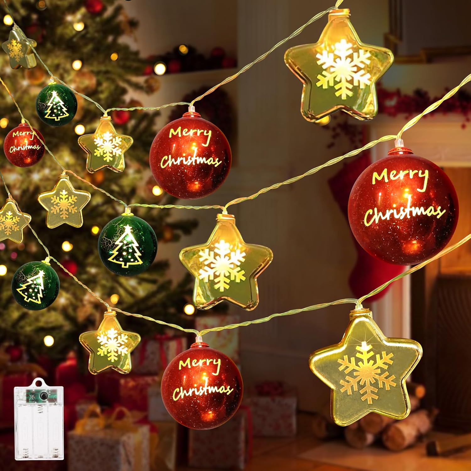Christmas Decorations Lights, 13.5ft 20 Led Battery Christmas Lights with Timer & 8 Modes, Christmas Ball & Star Ornaments Lights for Xmas Tree Window Wall Home Garden Outdoor Indoor Decor Christmas Decorations Lights, 13.5ft 20 Led Battery Christmas Lights with Timer & 8 Modes, Christmas Ball & Star Ornaments Lights for Xmas Tree Window Wall Home Garden Outdoor Indoor Decor